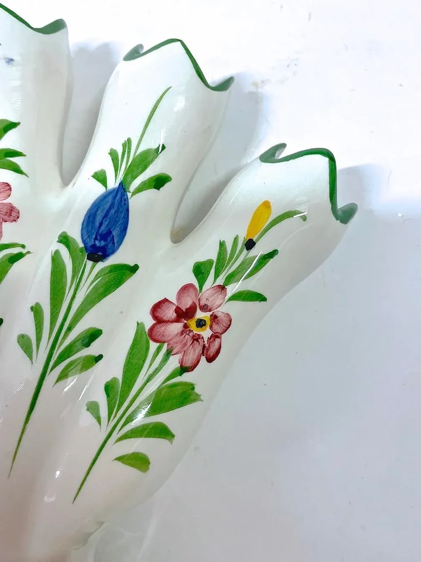 Vintage Portuguese Floral Ceramic Tulipiere Vase - 3