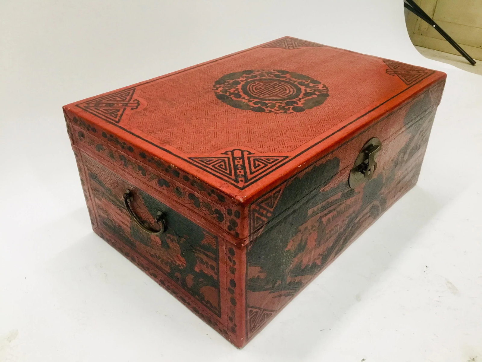 1900s Chinese Hand Tooled Leather Covered Trunk - 13