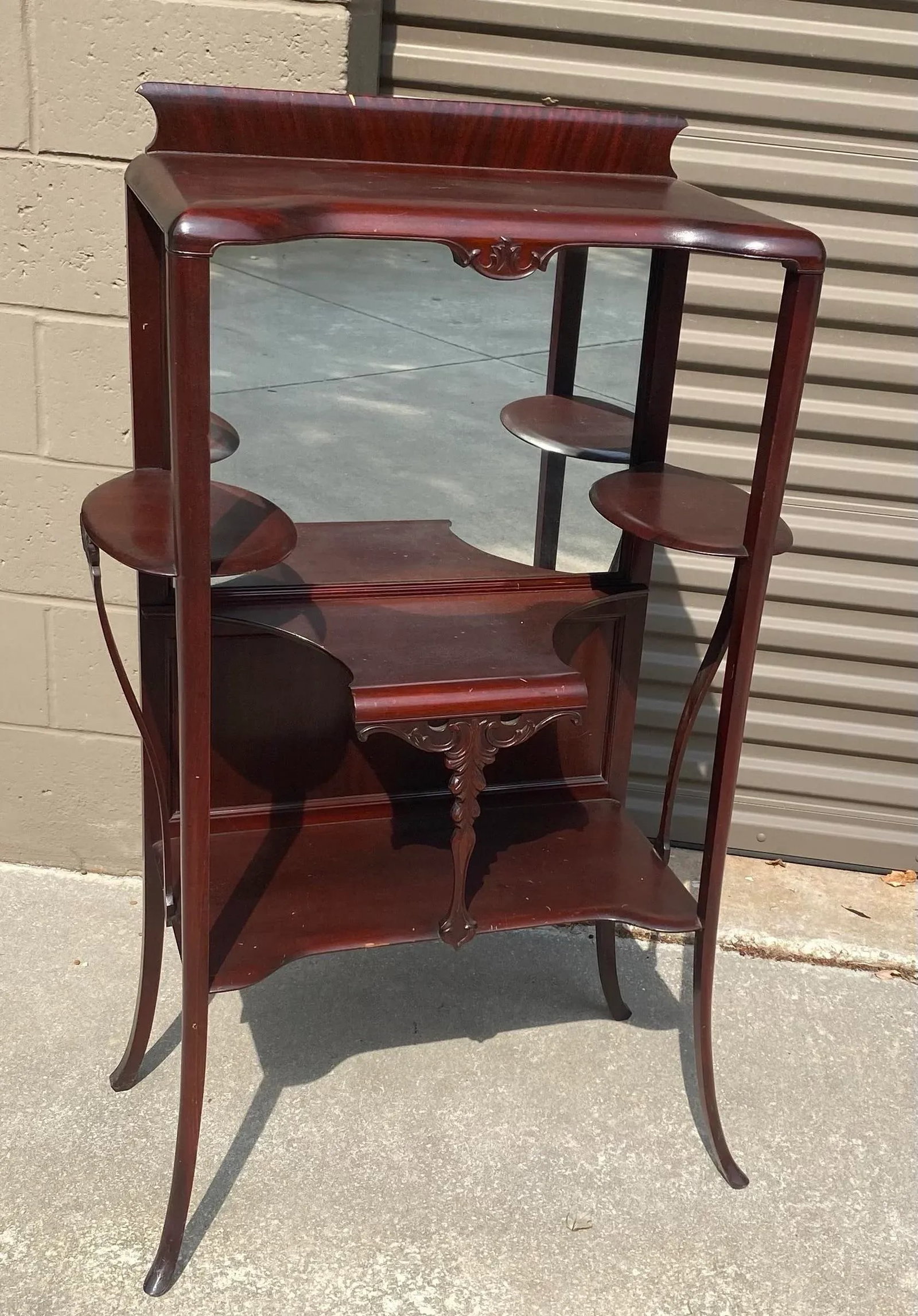 1920s Antique Red Wood Display Cabinet With Mirror - 10