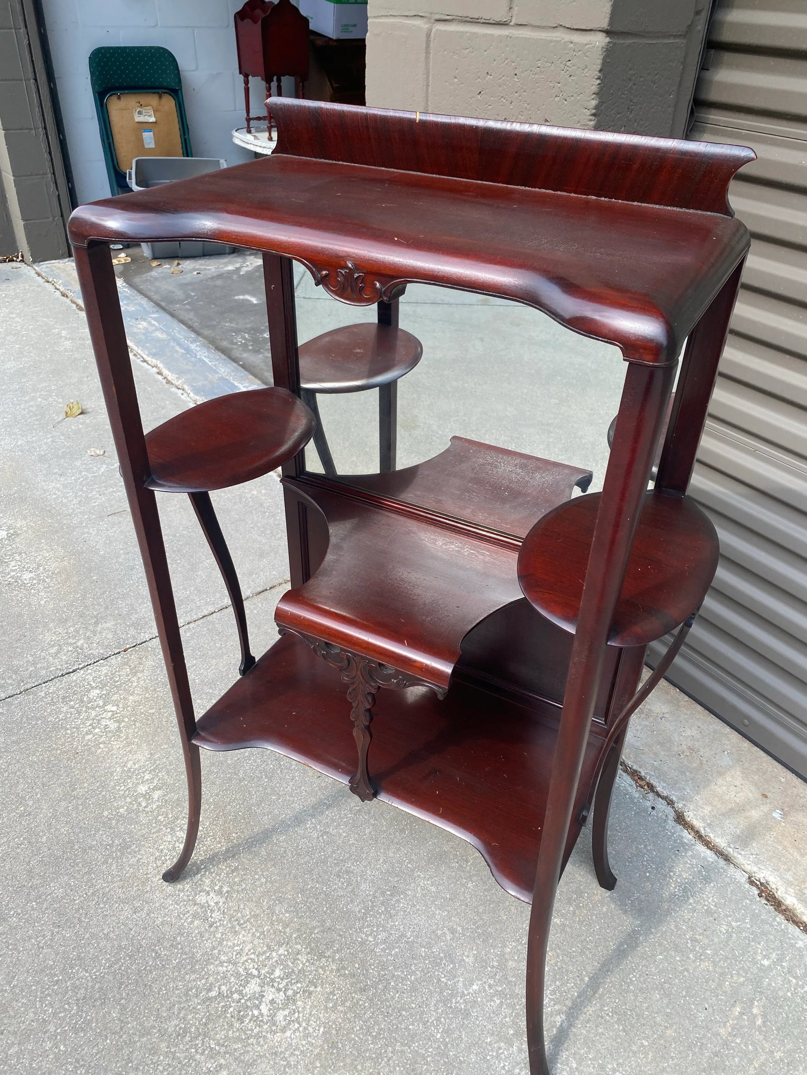1920s Antique Red Wood Display Cabinet With Mirror - 2