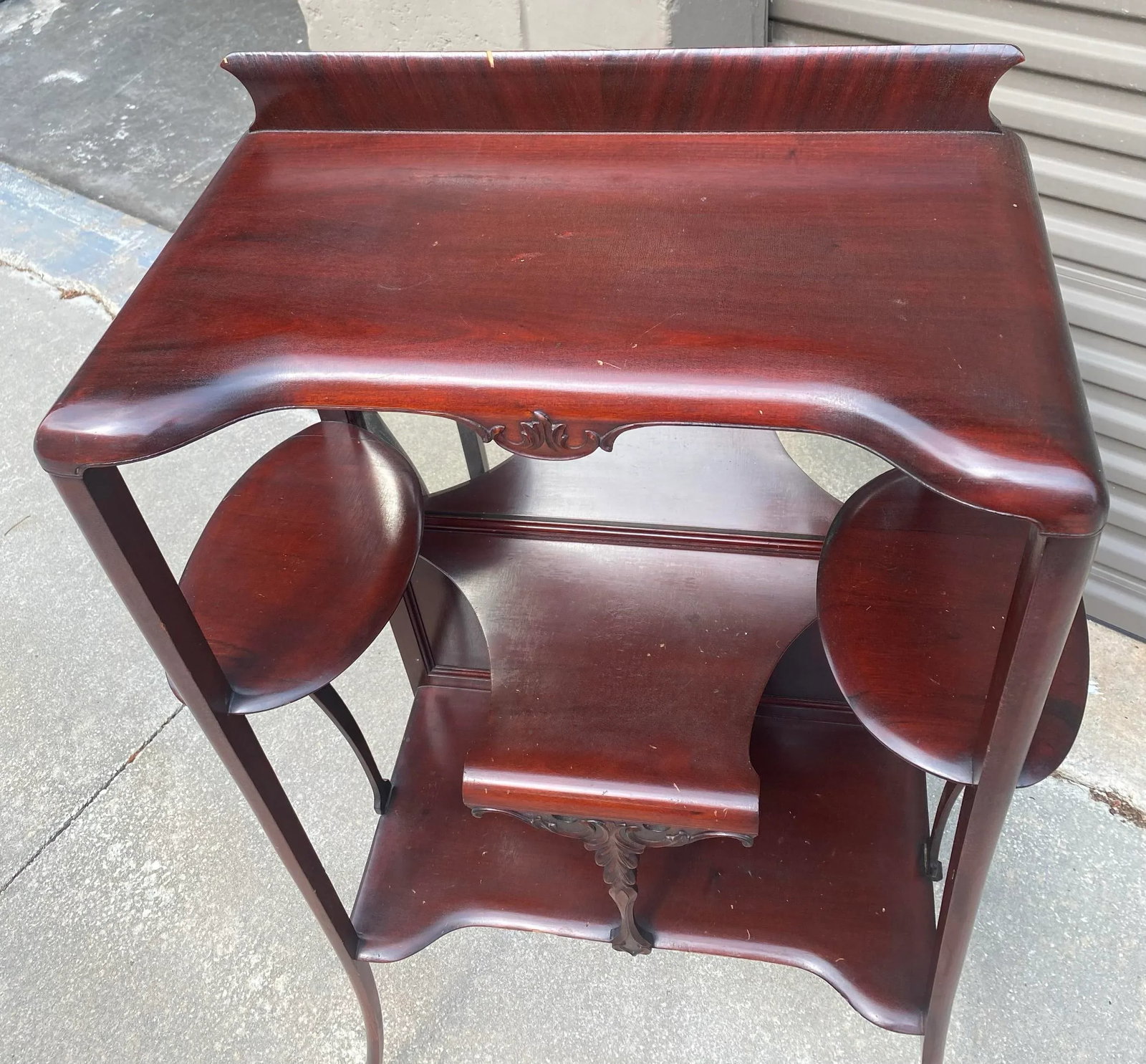 1920s Antique Red Wood Display Cabinet With Mirror - 3