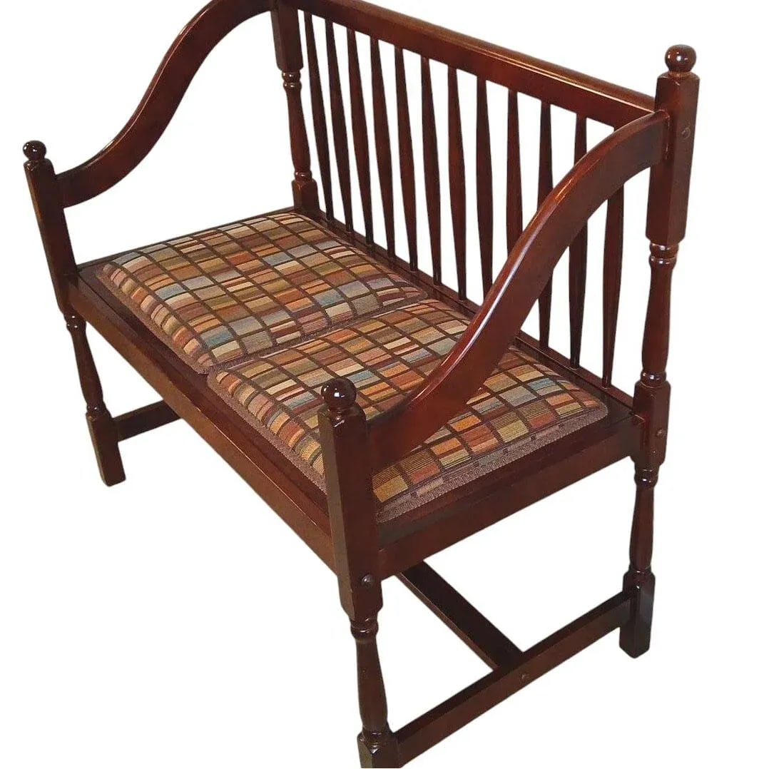 Antique Inspired Spindle Back Cherrywood Hall Bench With Removable Upholstered Seat. - 2