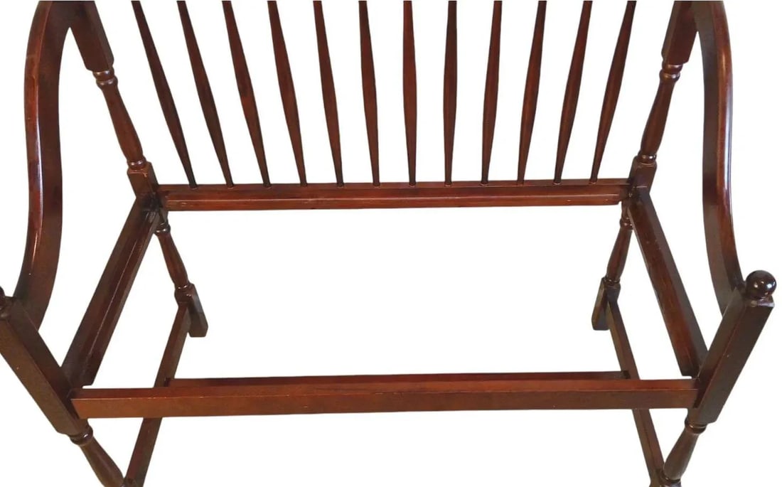 Antique Inspired Spindle Back Cherrywood Hall Bench With Removable Upholstered Seat. - 5