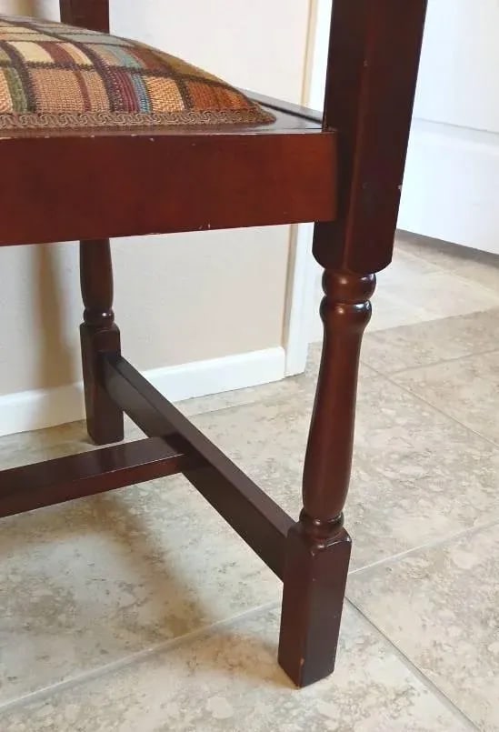 Antique Inspired Spindle Back Cherrywood Hall Bench With Removable Upholstered Seat. - 7