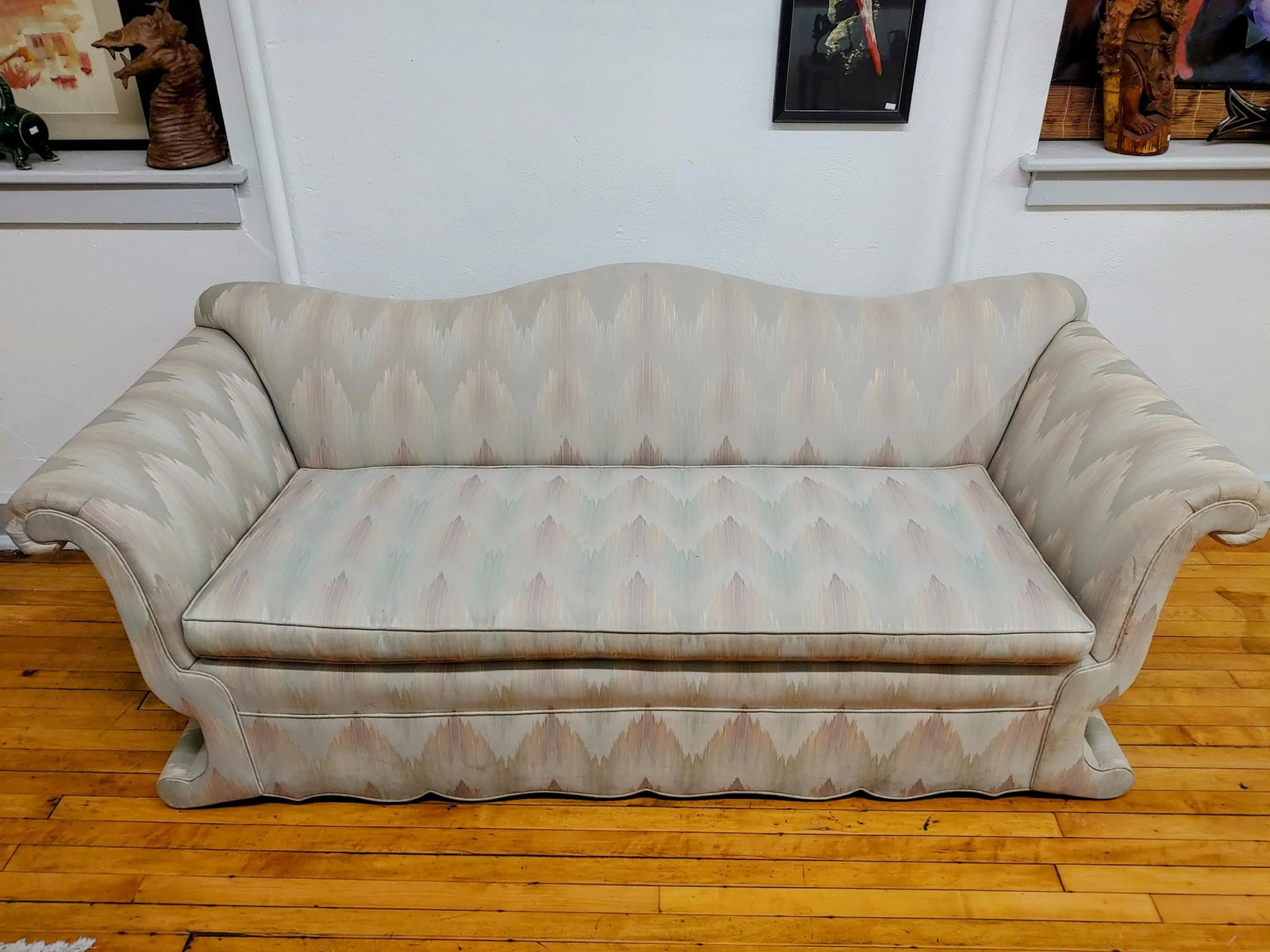 1980s Custom Neo-Empire Flame Stitch Upholstery Sofa - 2