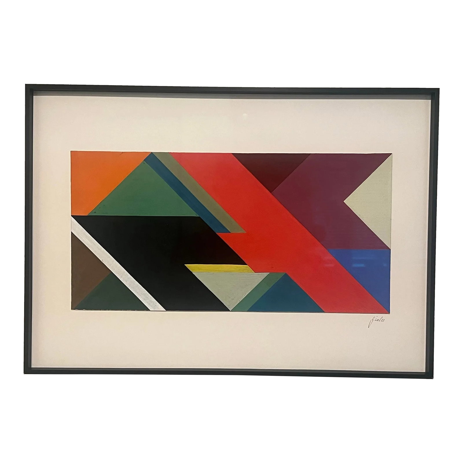 Mid 20th Century Heinrich Gisler (1918-2011), Mid Century Modern Geometric Tempera Painting on Paper: Geometric Abstract Midcentury Tempera Painting On Paper, Rare Work By Heinrich Gisler (1918-2011), Newly Framed With Museum Non-Glare Glass, Signed, First Time Available In The USA Condition: