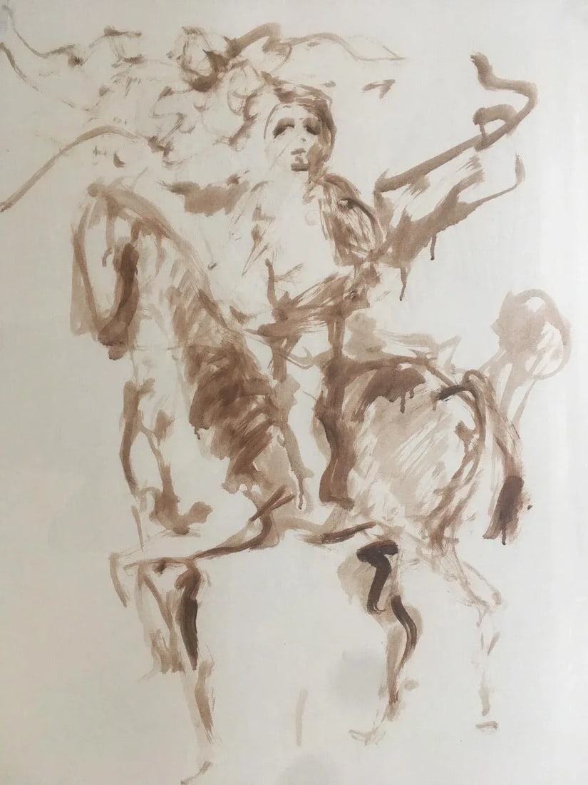 Vintage Mid Century Original Signed Painting Abstract Horse and Rider - 3