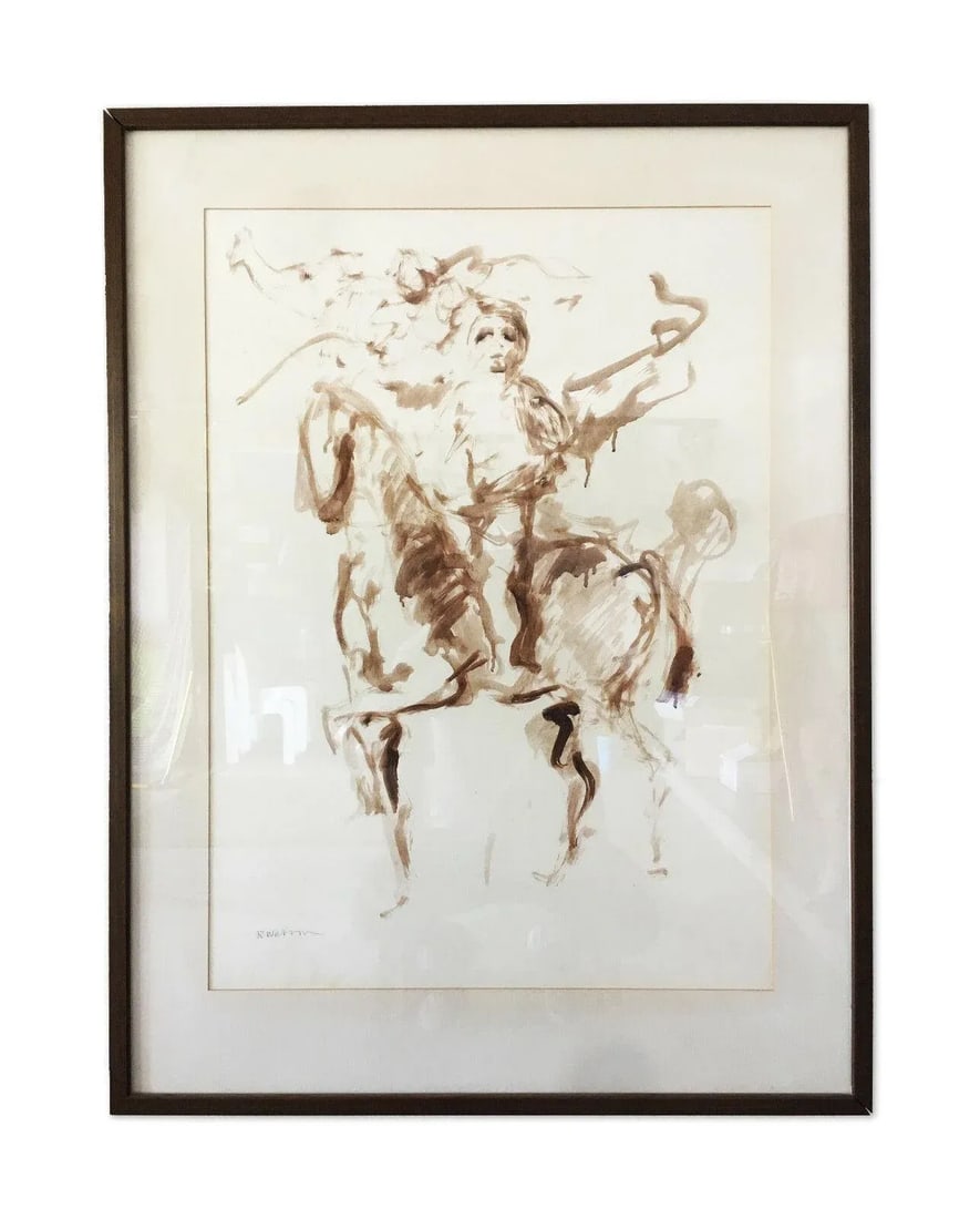 Vintage Mid Century Original Signed Painting Abstract Horse and Rider - 6