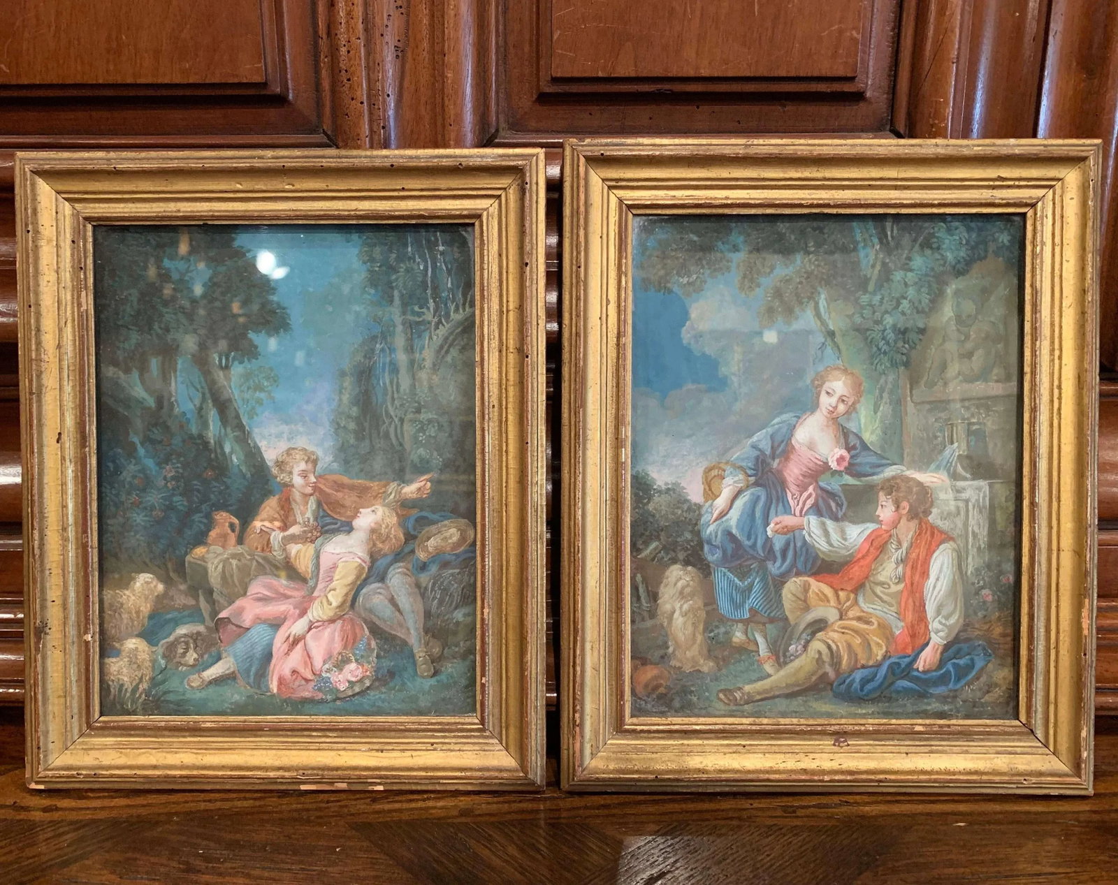 18th Century Louis XVI Watercolors in Original Giltwood Frames - a Pair - 10