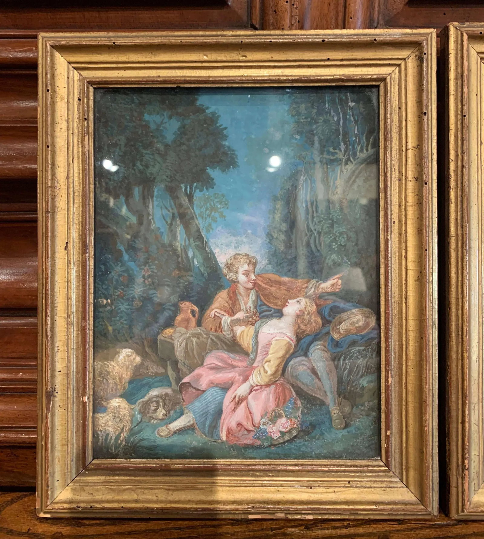 18th Century Louis XVI Watercolors in Original Giltwood Frames - a Pair - 2