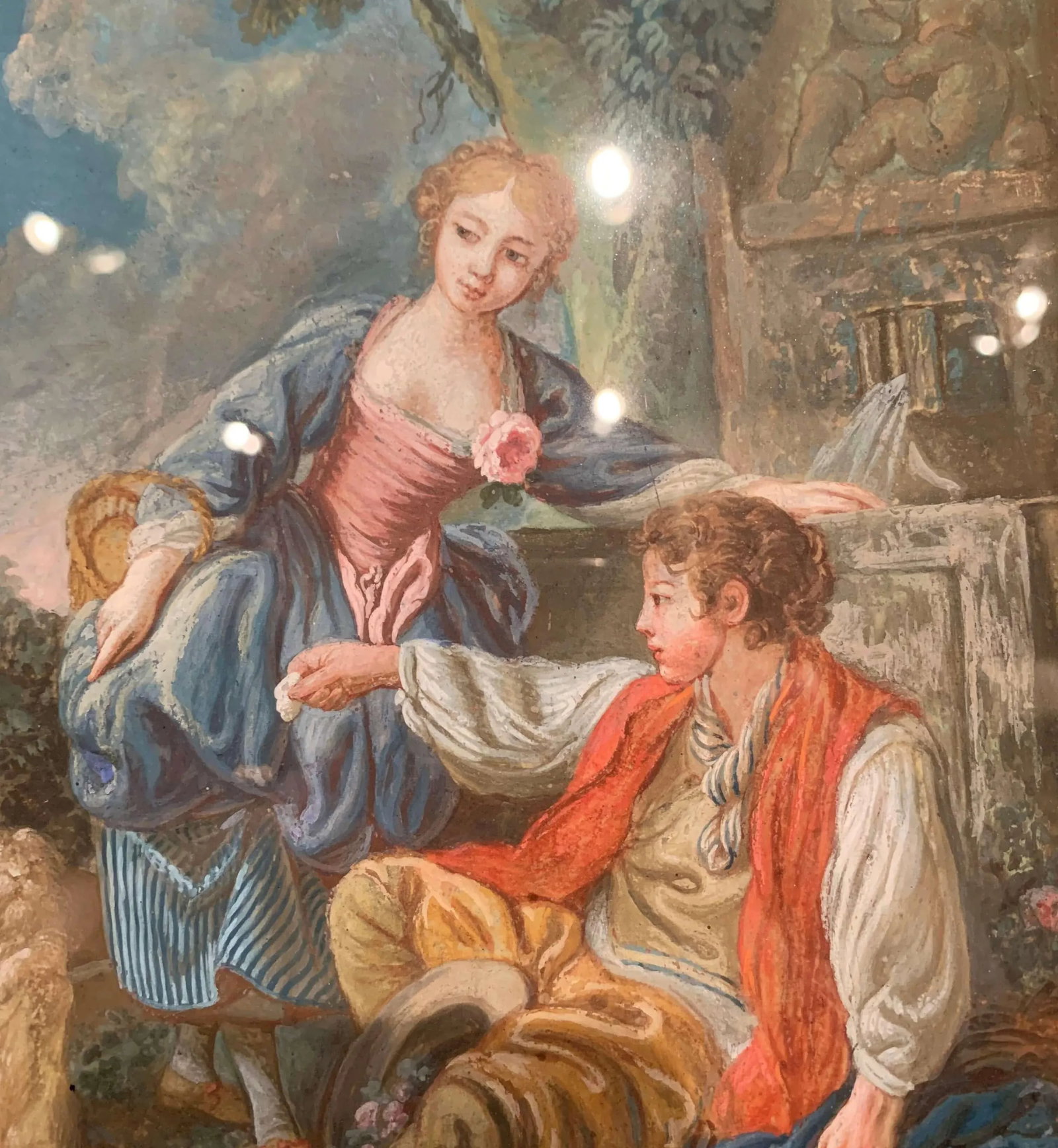 18th Century Louis XVI Watercolors in Original Giltwood Frames - a Pair - 5