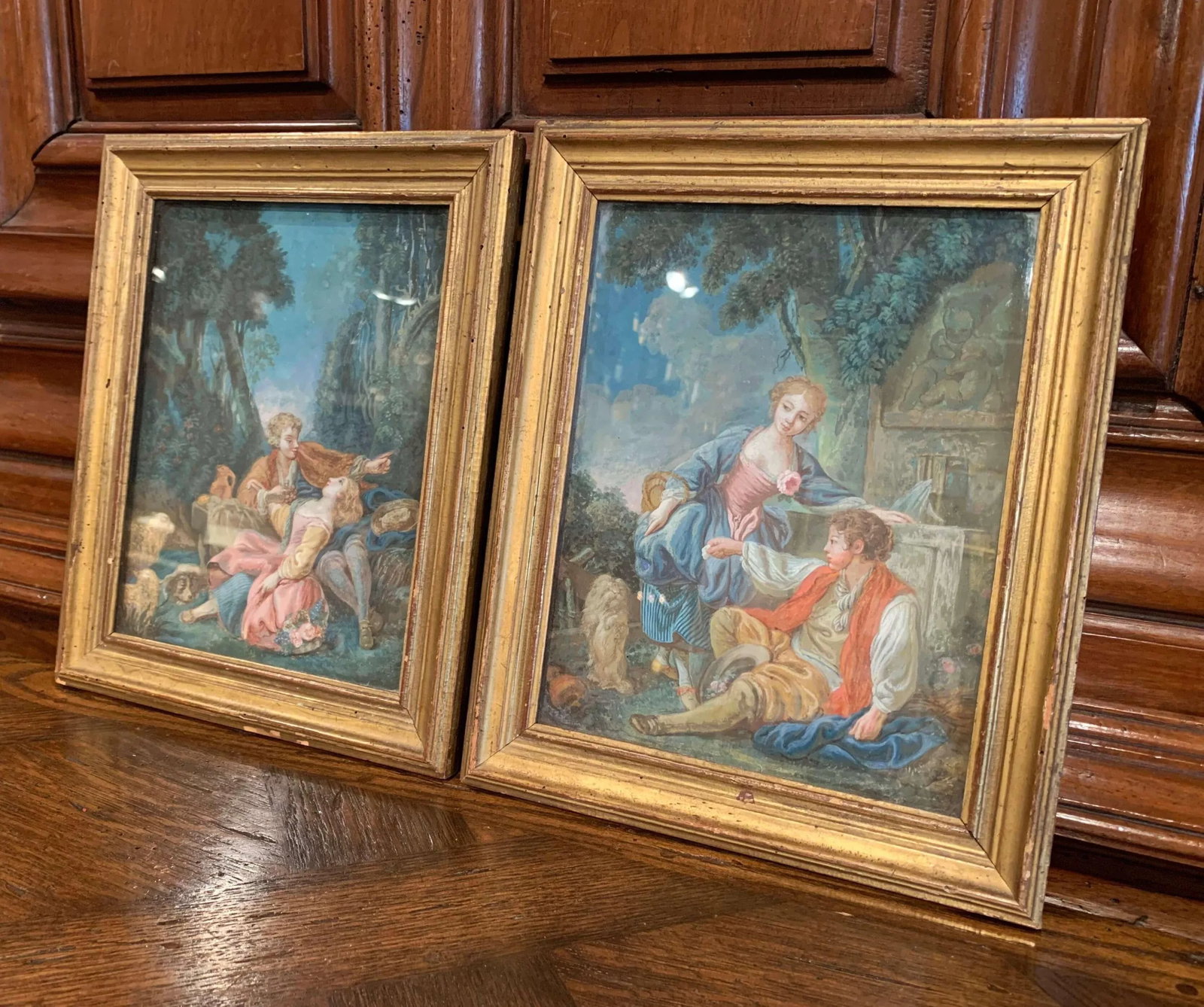 18th Century Louis XVI Watercolors in Original Giltwood Frames - a Pair - 8