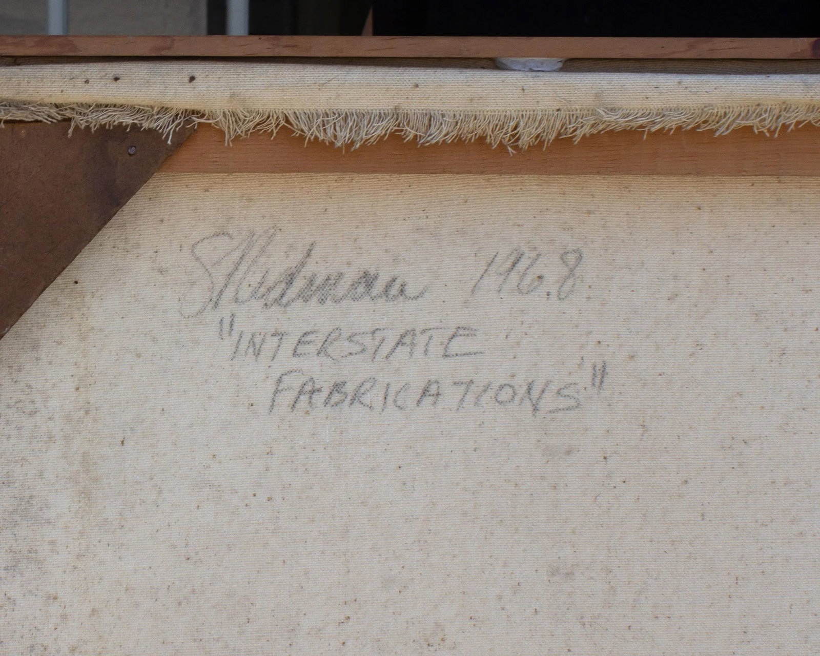 1968 "Interstate Fabrications" Abstract Oil on Canvas Painting Signed by Artist Steve Redman - 9