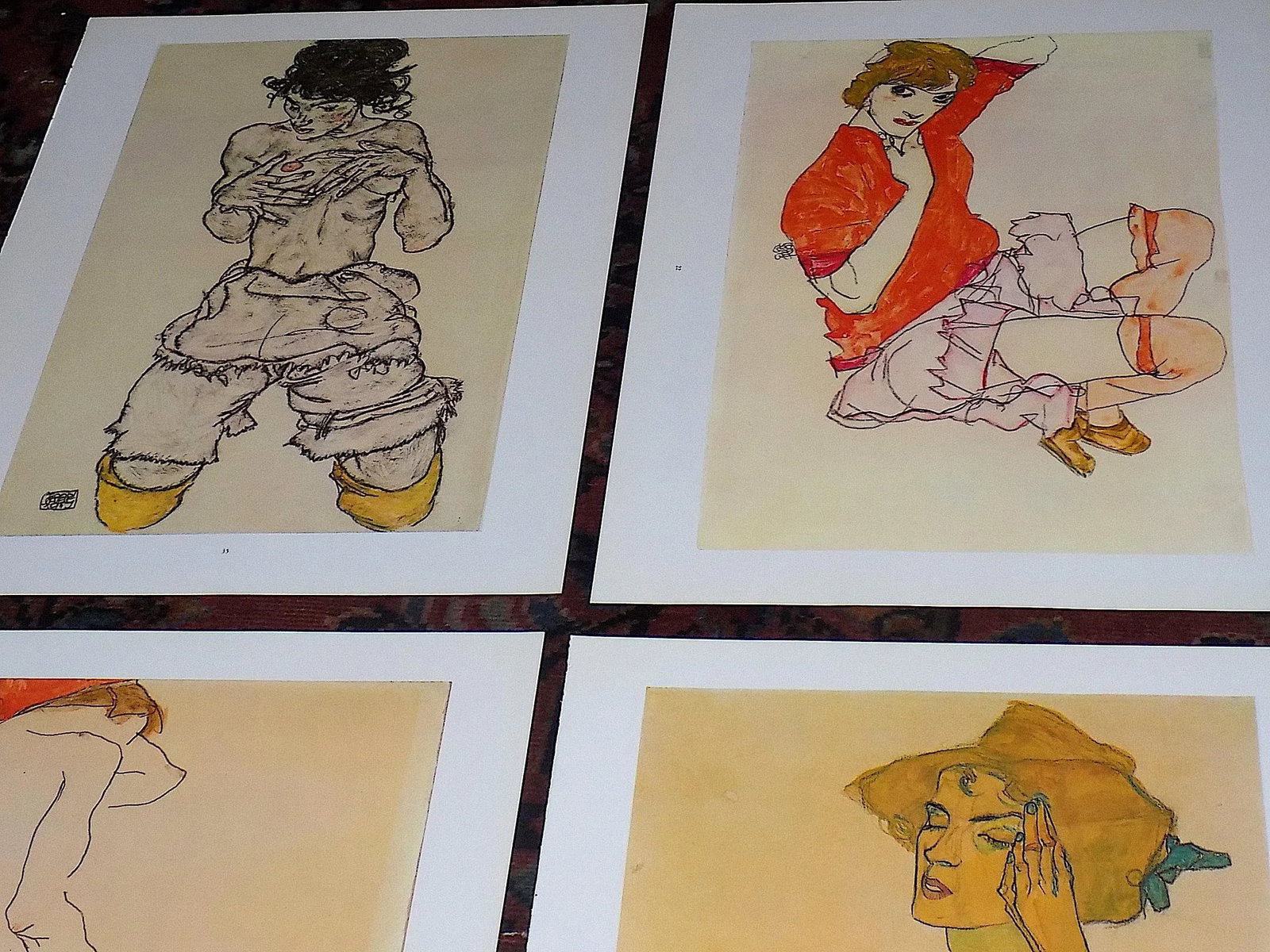 Authentic Vintage 20th Century Signed Egon Schiele Expressionist Nude Female Figural Lithographs - S - 2