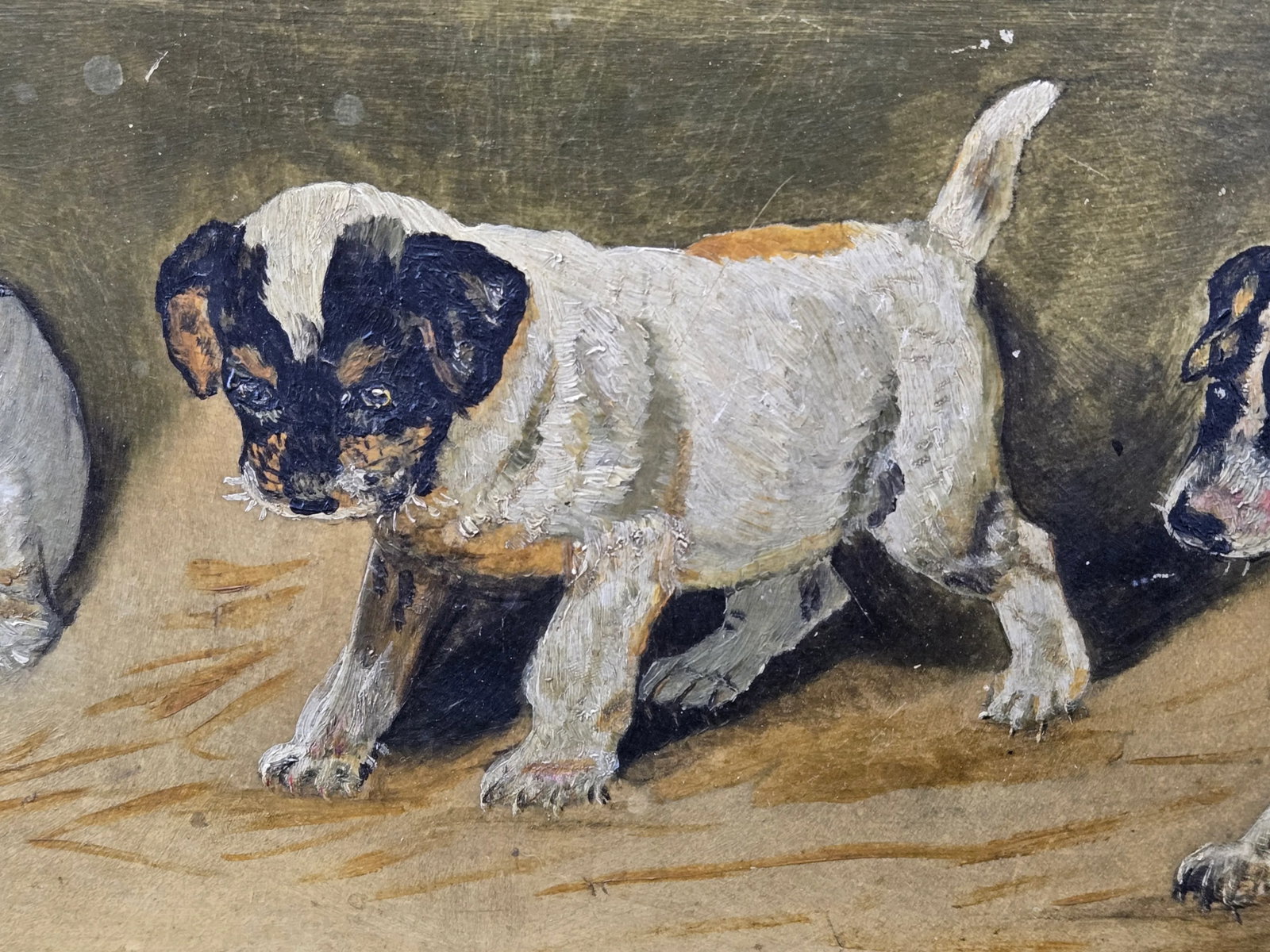 1950s Vintage Painting of Four Terrier Puppies, Framed - 4
