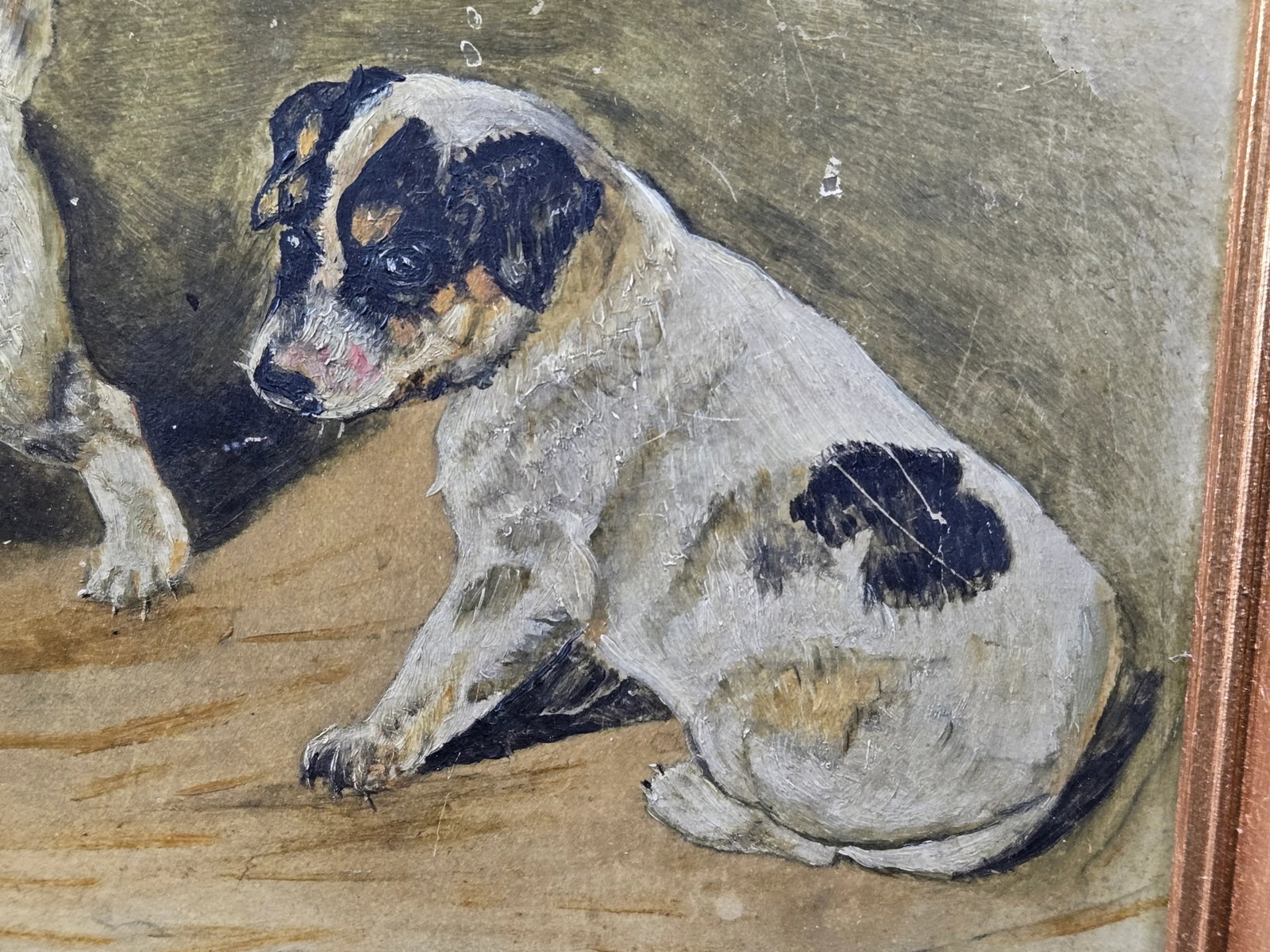 1950s Vintage Painting of Four Terrier Puppies, Framed - 5