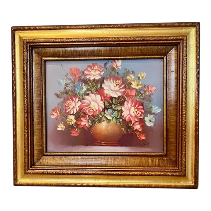 1960s Floral Painting Signed Cox, Framed (1 of 4)