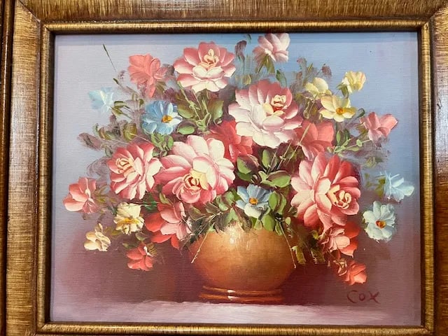 1960s Floral Painting Signed Cox, Framed - 3