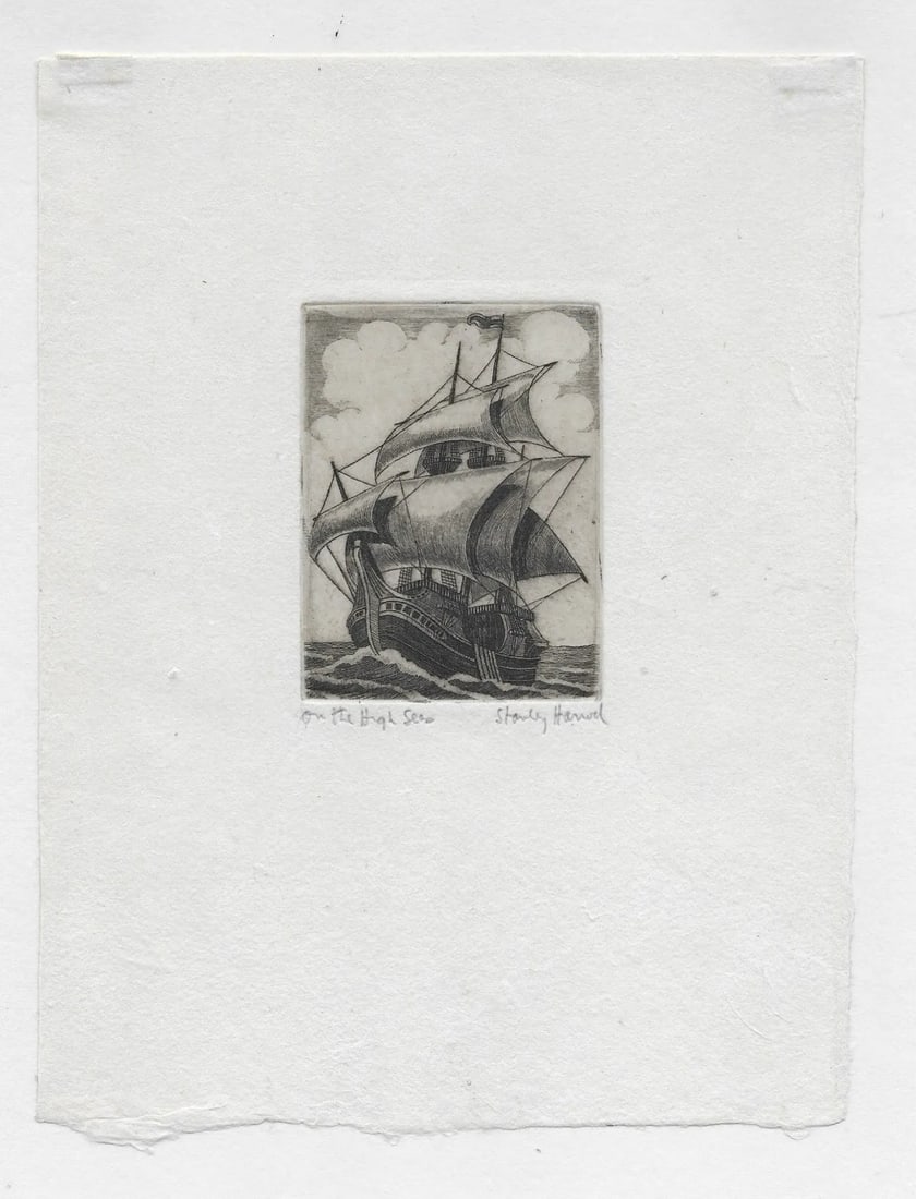 Antique Stanley Harrod on the High Seas Sailing Etching - 2