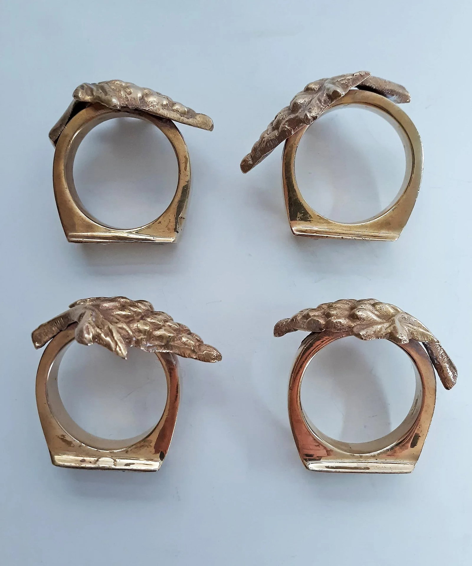 Vintage Solid Brass Grape Vineyard Motif Napkin Rings - Set of 4 - 3