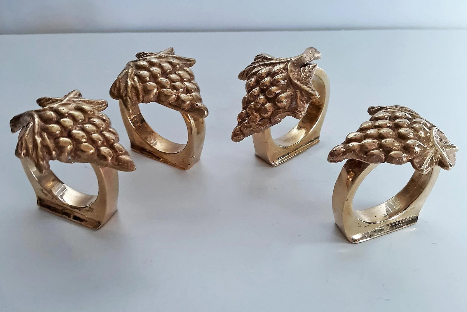 Vintage Solid Brass Grape Vineyard Motif Napkin Rings - Set of 4 - 4