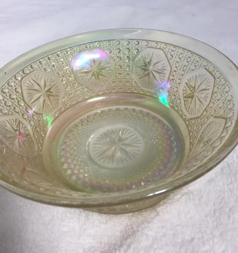 Vintage Imperial Iridescent Clear Carnival Glass Bowl With Starburst Pattern - 5