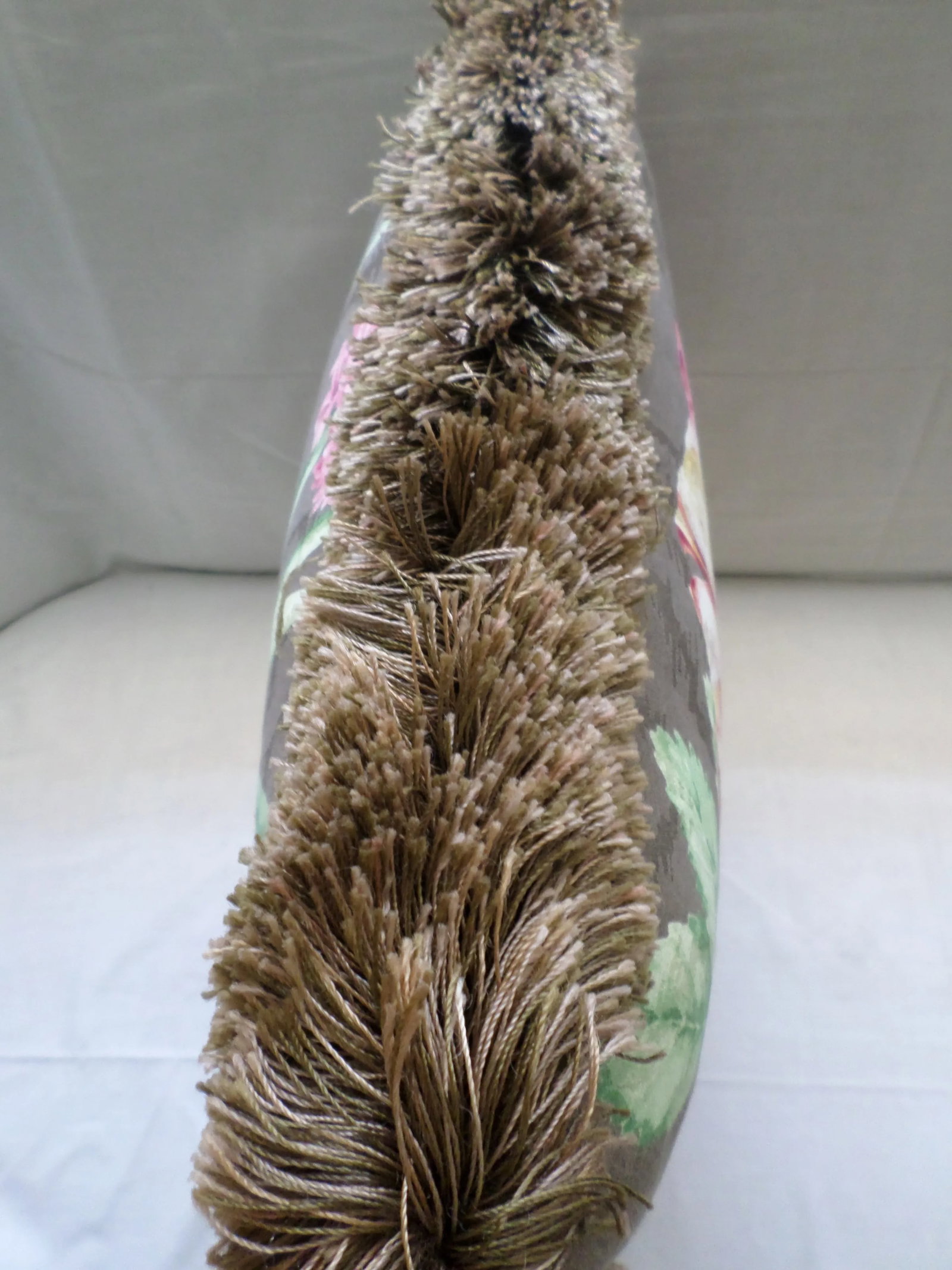 Brown Feather Pillow With Flowers & Chinese Vase Design - 11