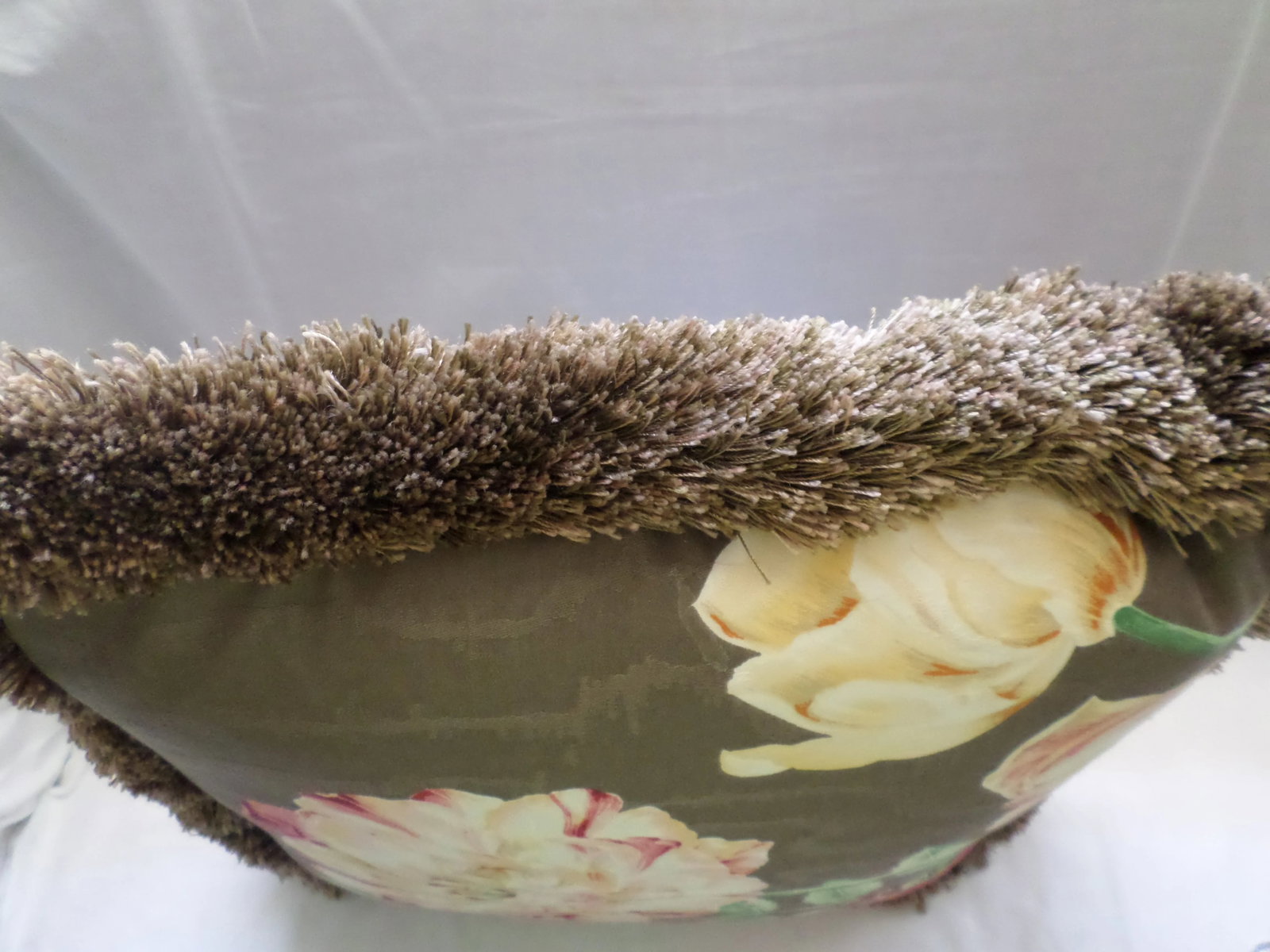 Brown Feather Pillow With Flowers & Chinese Vase Design - 9