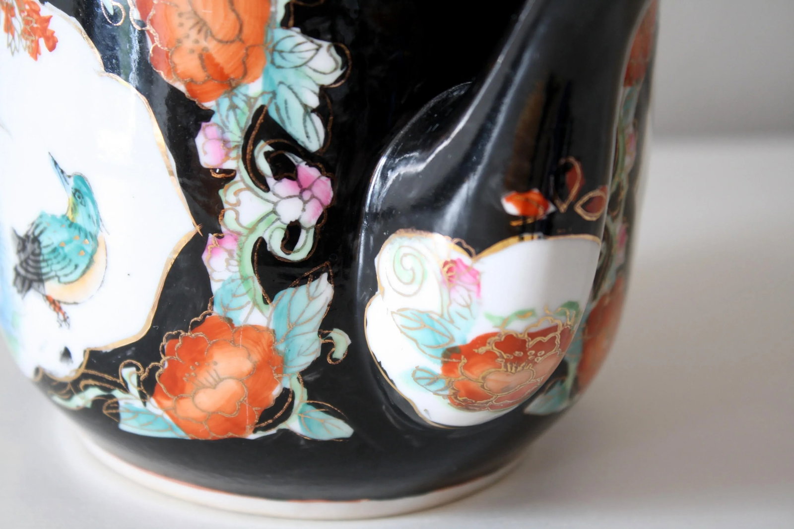 Chinoiserie Style Chinese Black Gold and Multi-Colored Greek Key Teapot - 10