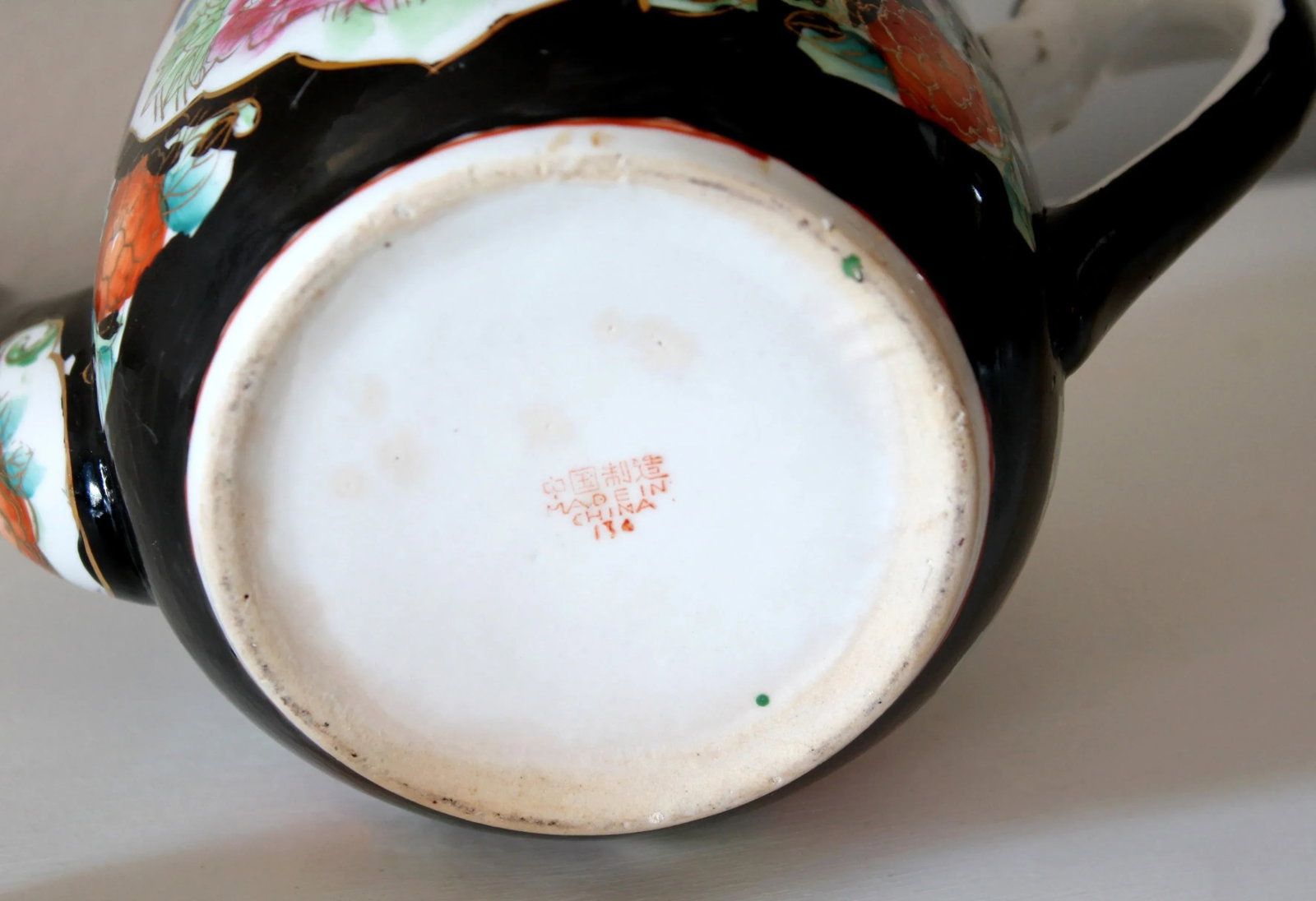 Chinoiserie Style Chinese Black Gold and Multi-Colored Greek Key Teapot - 12
