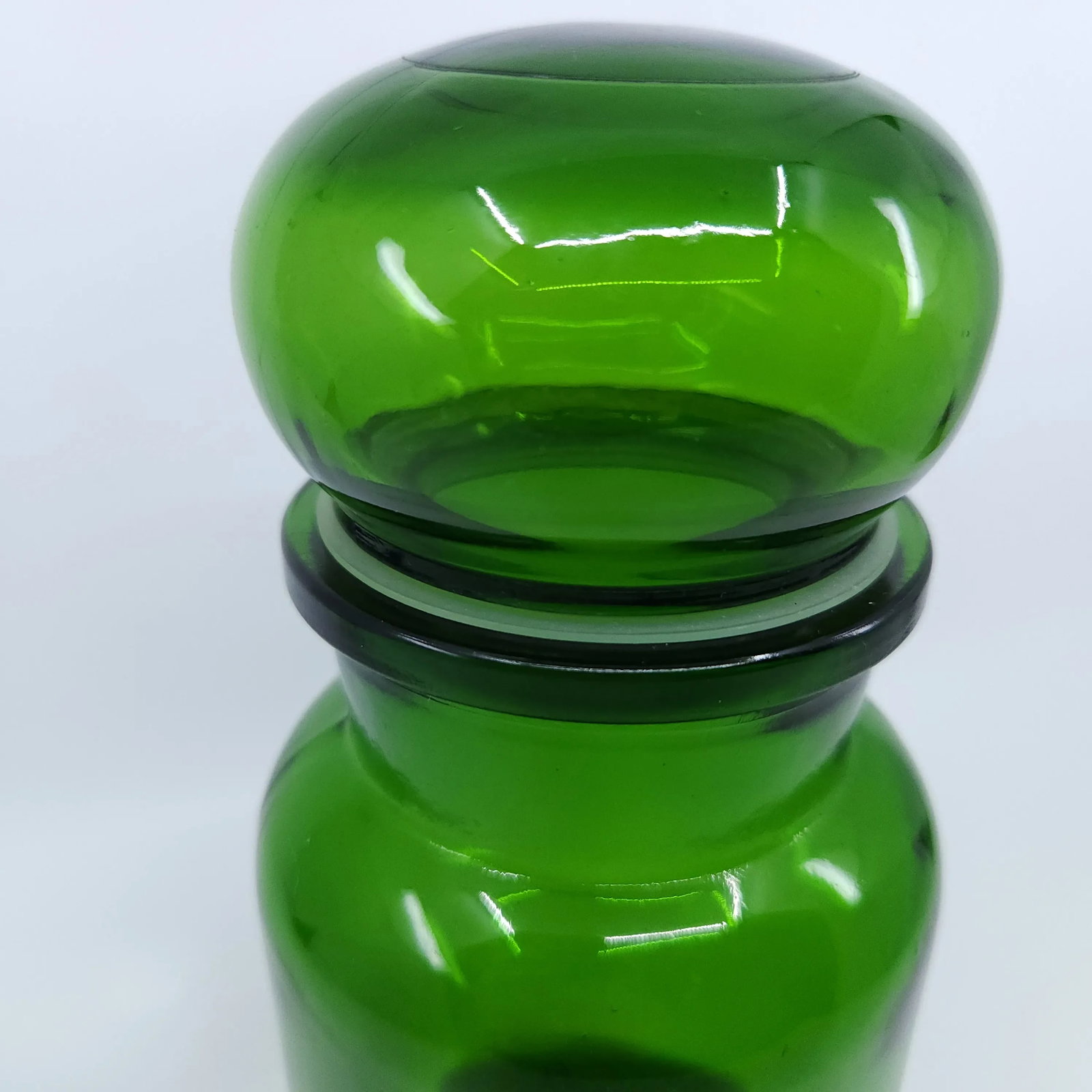 Vintage Emerald Green Belgium Apothecary Jar Canister Container Bubble Lid - 11