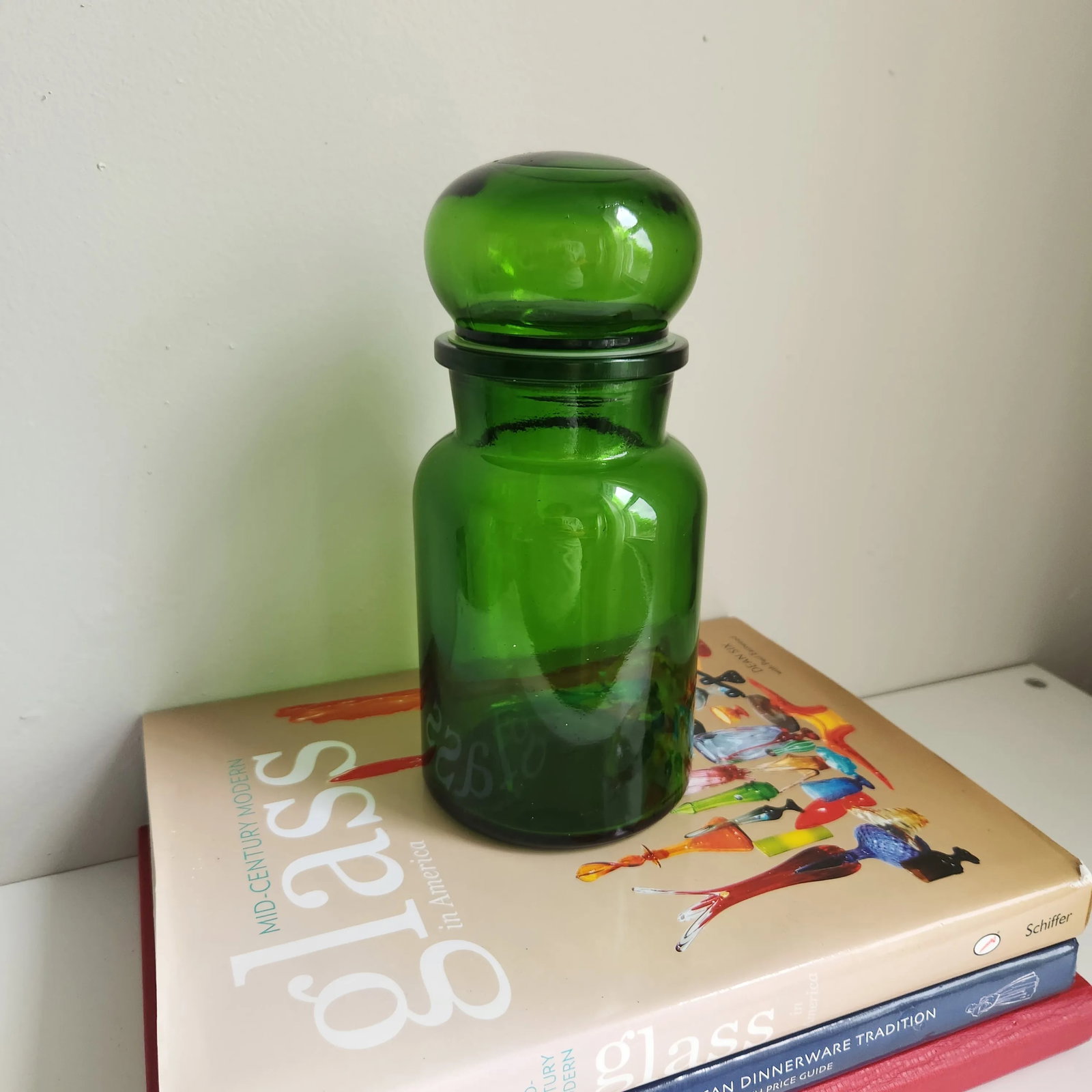 Vintage Emerald Green Belgium Apothecary Jar Canister Container Bubble Lid - 4