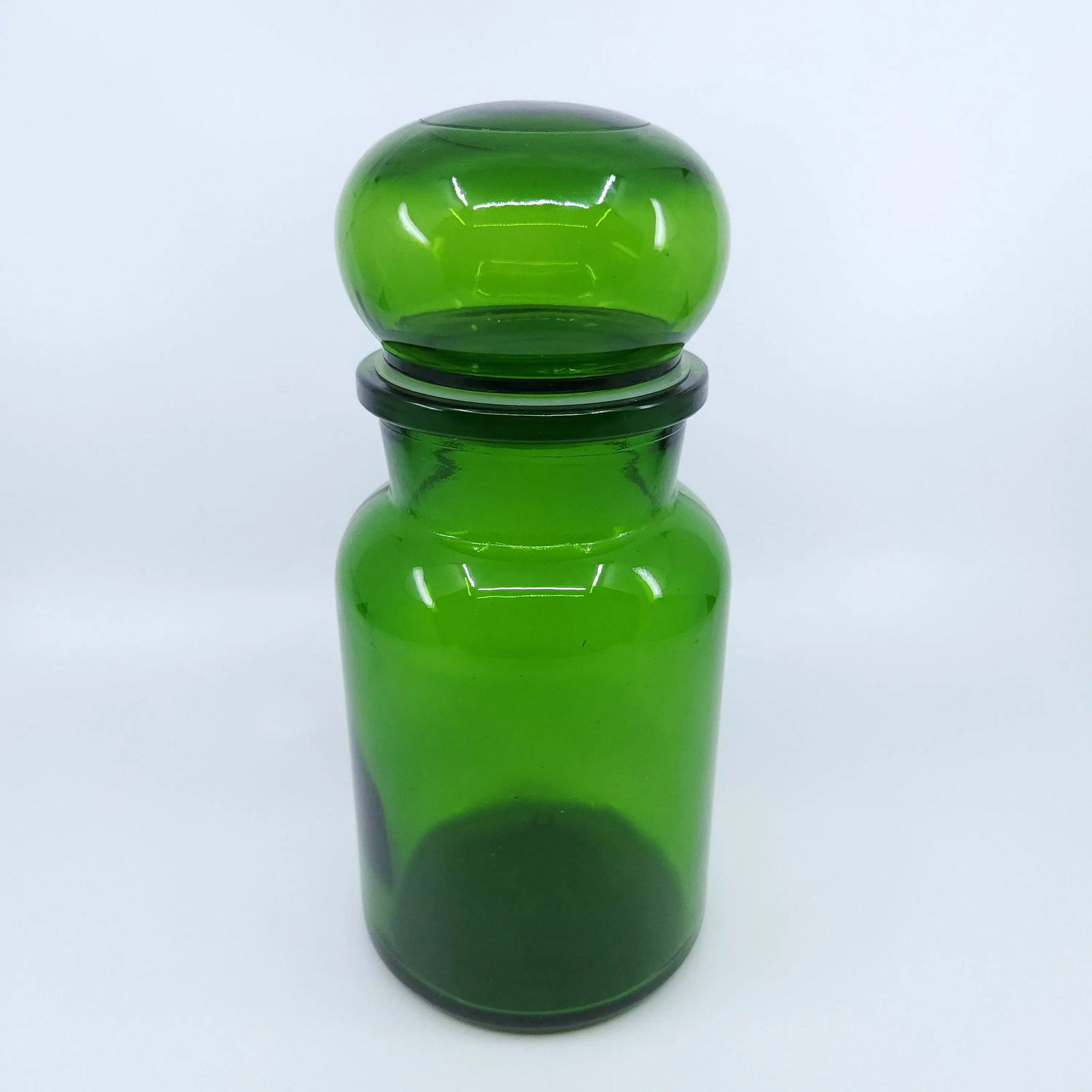 Vintage Emerald Green Belgium Apothecary Jar Canister Container Bubble Lid - 6