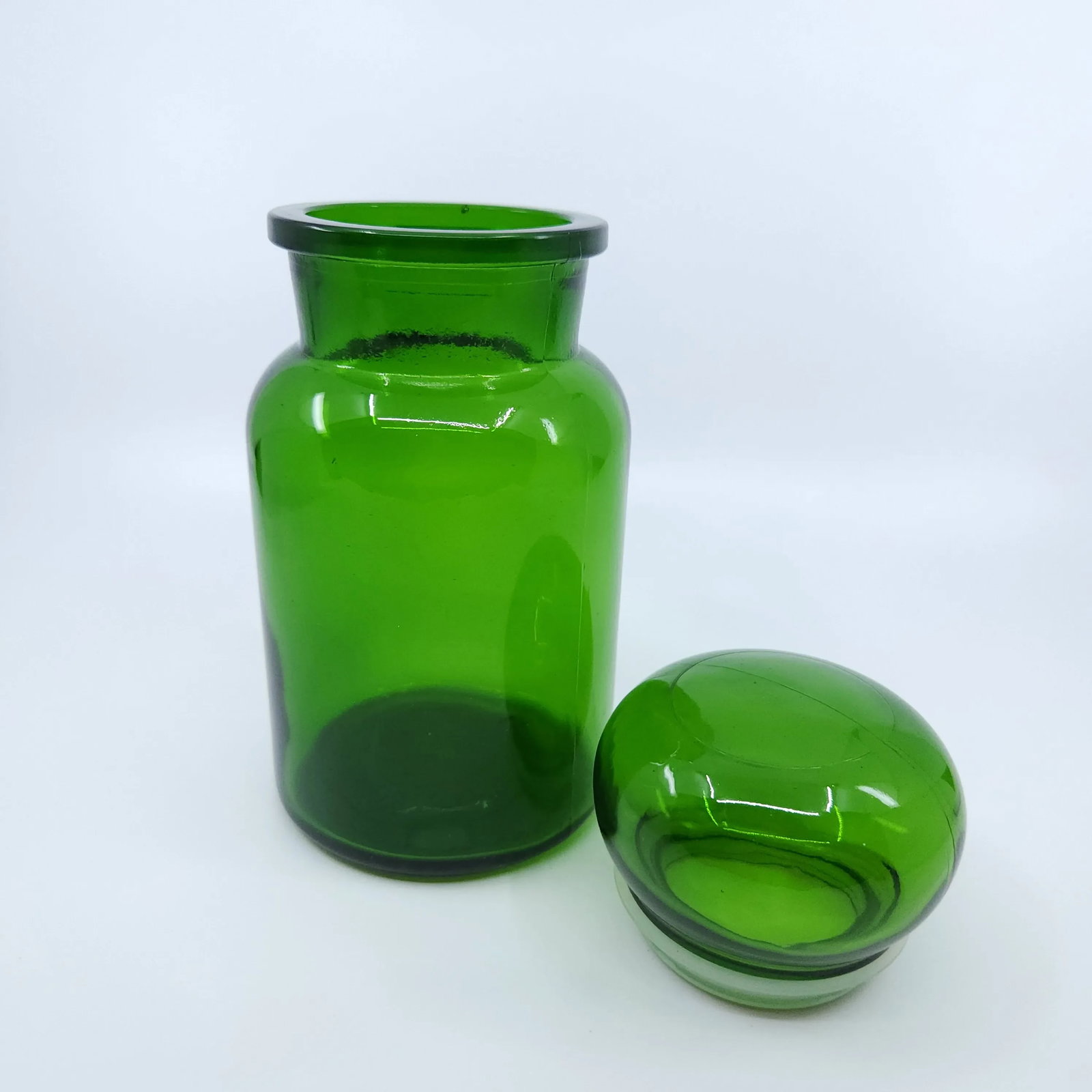Vintage Emerald Green Belgium Apothecary Jar Canister Container Bubble Lid - 8