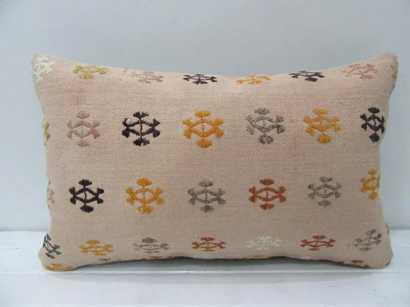 Turkish Handmade Embroidered Kilim Pillow - 20''W * 12''H - 4