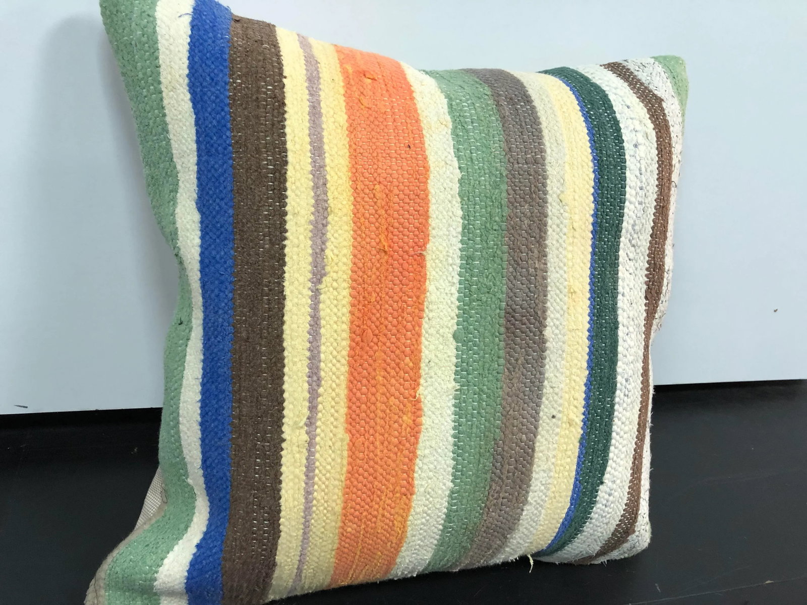 Vintage Turkish Anatolia Cotton Striped Kilim Pillow - 2