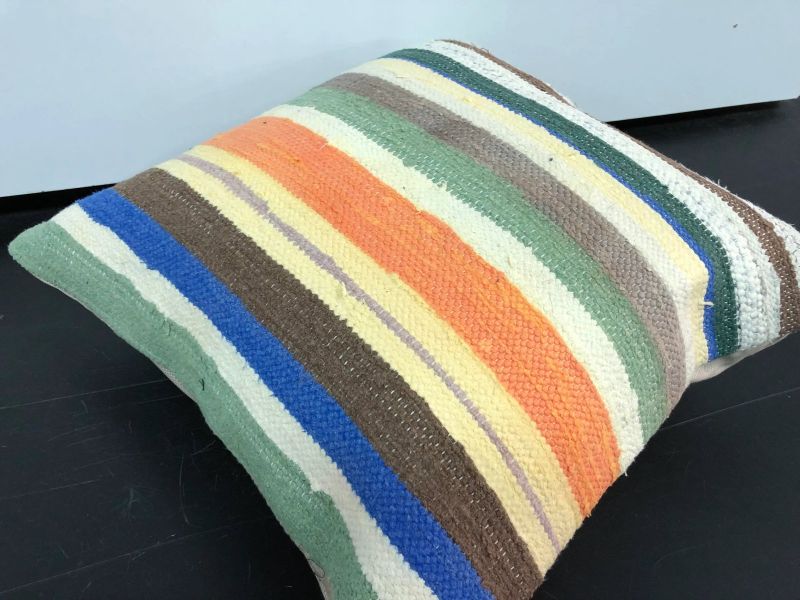 Vintage Turkish Anatolia Cotton Striped Kilim Pillow - 3