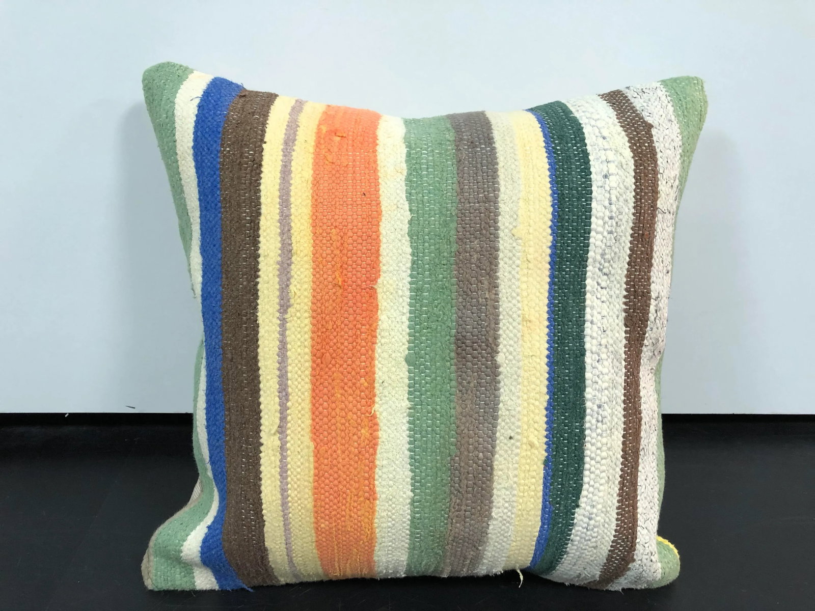 Vintage Turkish Anatolia Cotton Striped Kilim Pillow - 6