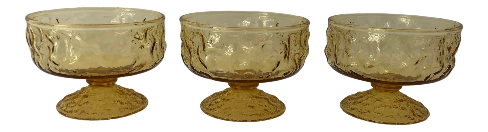 Midcentury Anchor Hocking Milano Crinkle Amber Sherbet /Dessert Glasses S/3 (1 of 5)