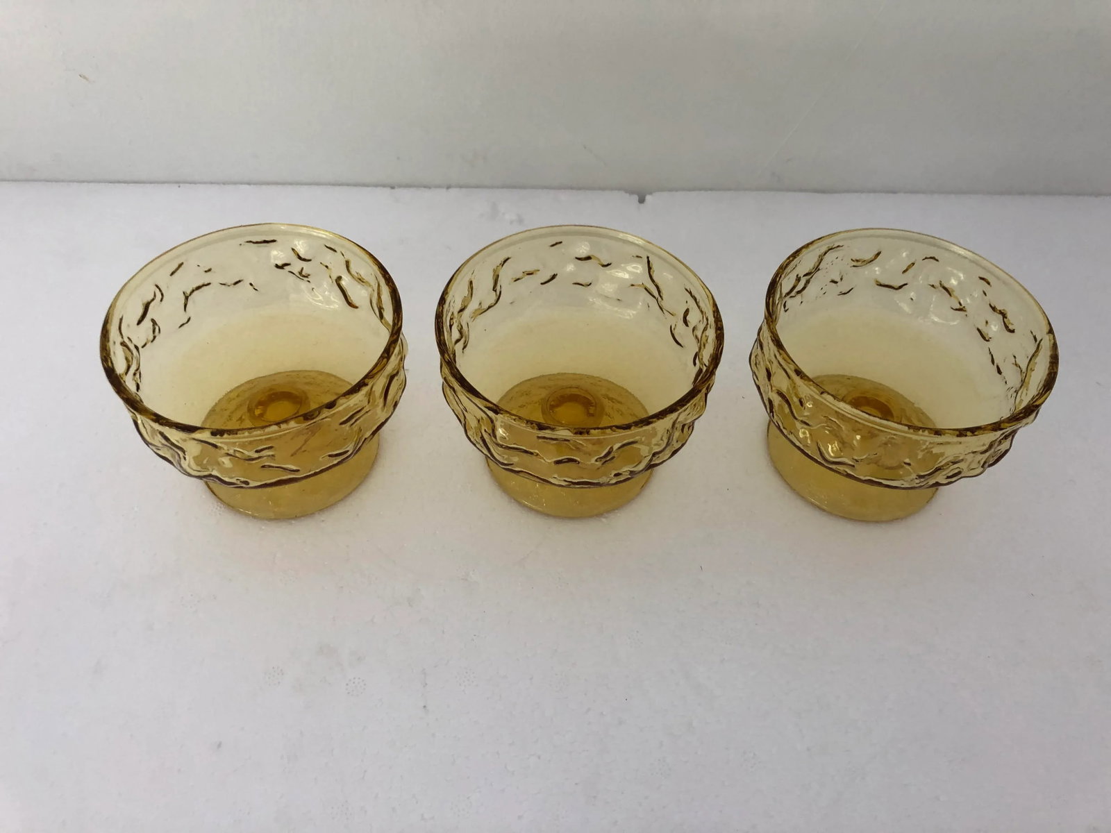 Midcentury Anchor Hocking Milano Crinkle Amber Sherbet /Dessert Glasses S/3 - 2