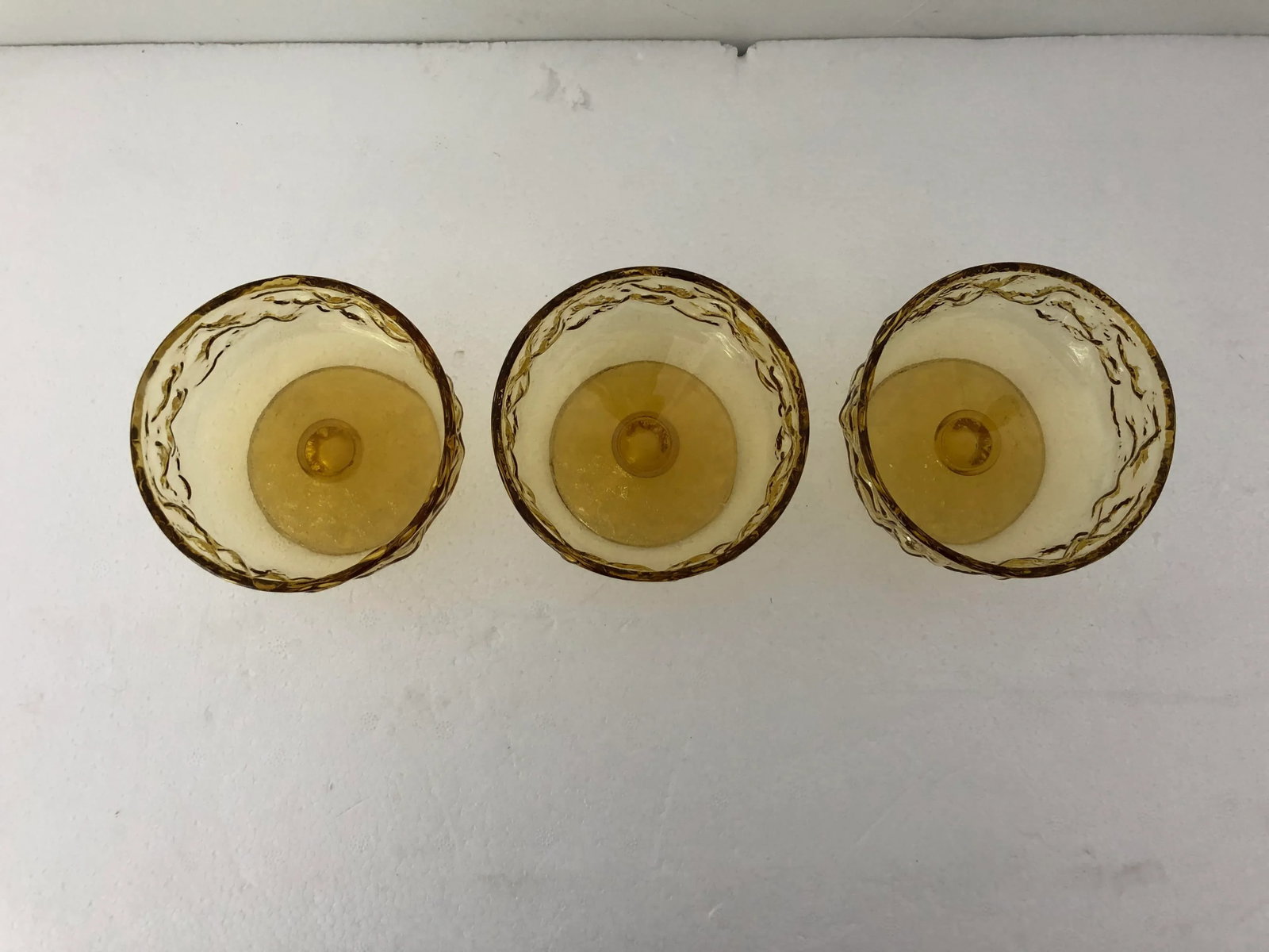 Midcentury Anchor Hocking Milano Crinkle Amber Sherbet /Dessert Glasses S/3 - 3