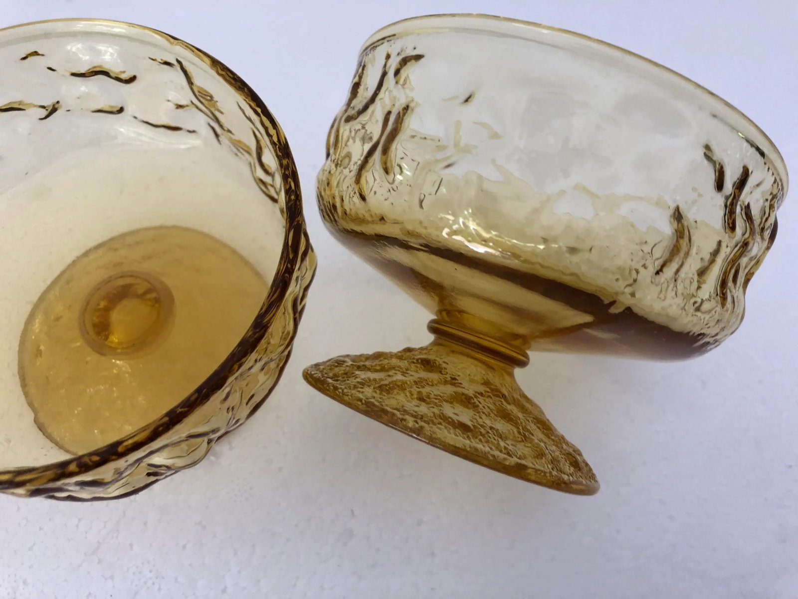 Midcentury Anchor Hocking Milano Crinkle Amber Sherbet /Dessert Glasses S/3 - 4