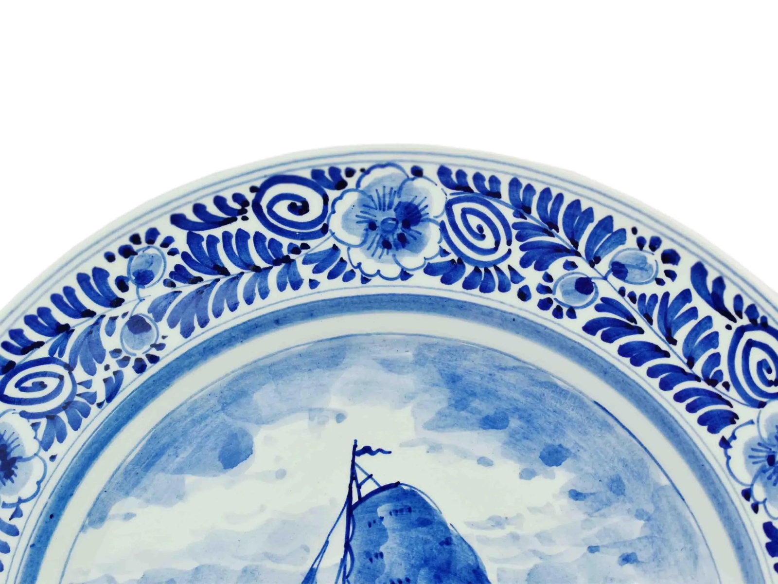Mid 20th Century Hand Painted White and Blue Delft Sailing Boat Wall Decorative Plate - 4