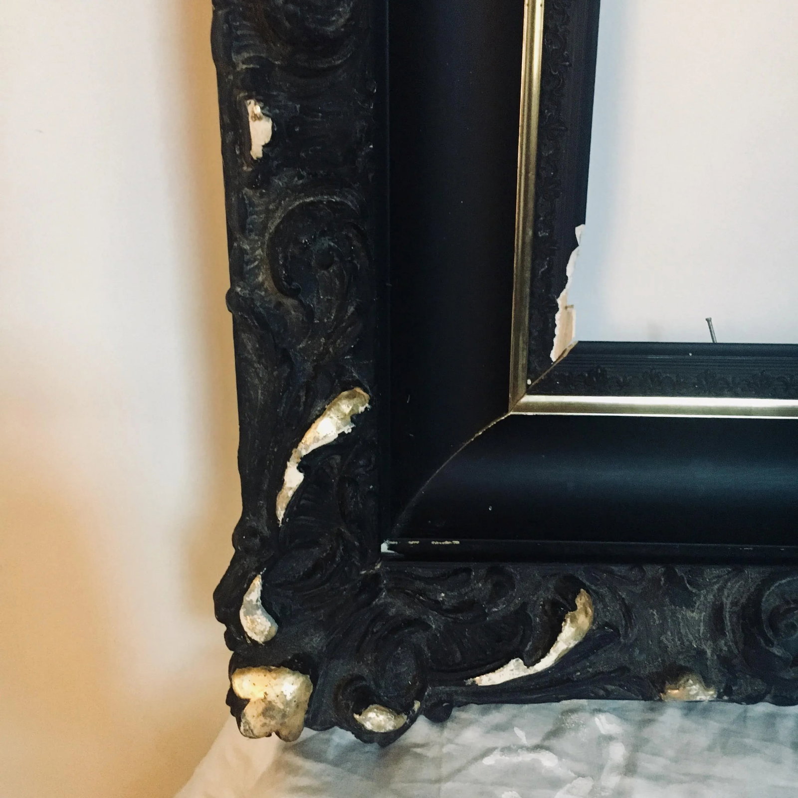 29" Antique Victorian Gothic Gesso & Gilt Ebonized Frame - 2
