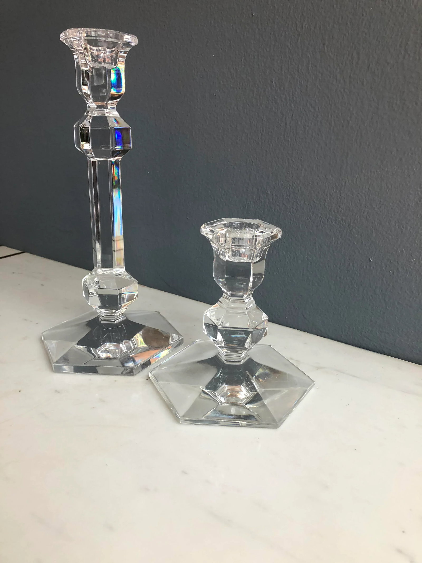 Mid 20th Century Traditional Val Saint-Lambert Transparent Candle Holders - a Pair - 4