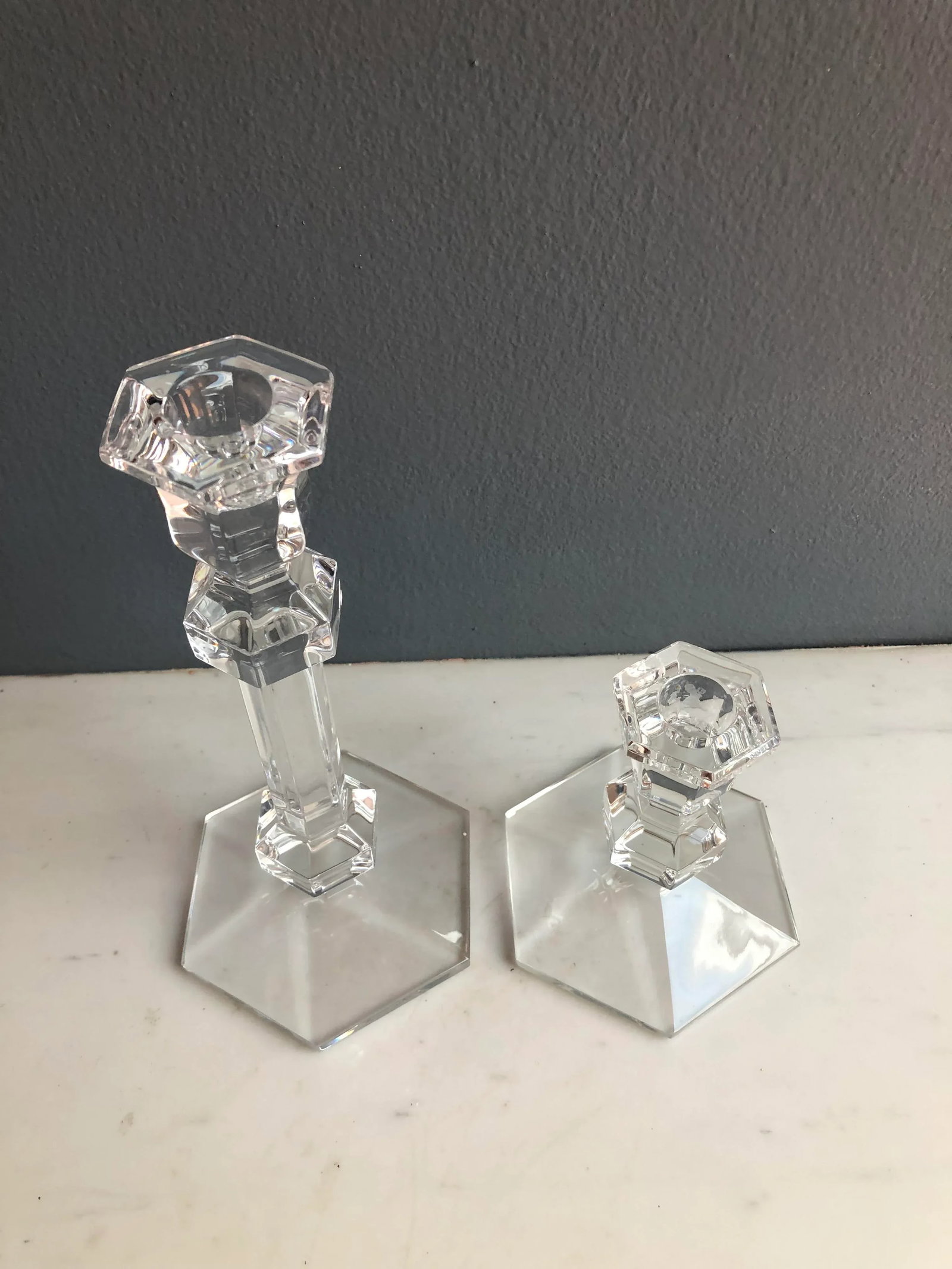 Mid 20th Century Traditional Val Saint-Lambert Transparent Candle Holders - a Pair - 5