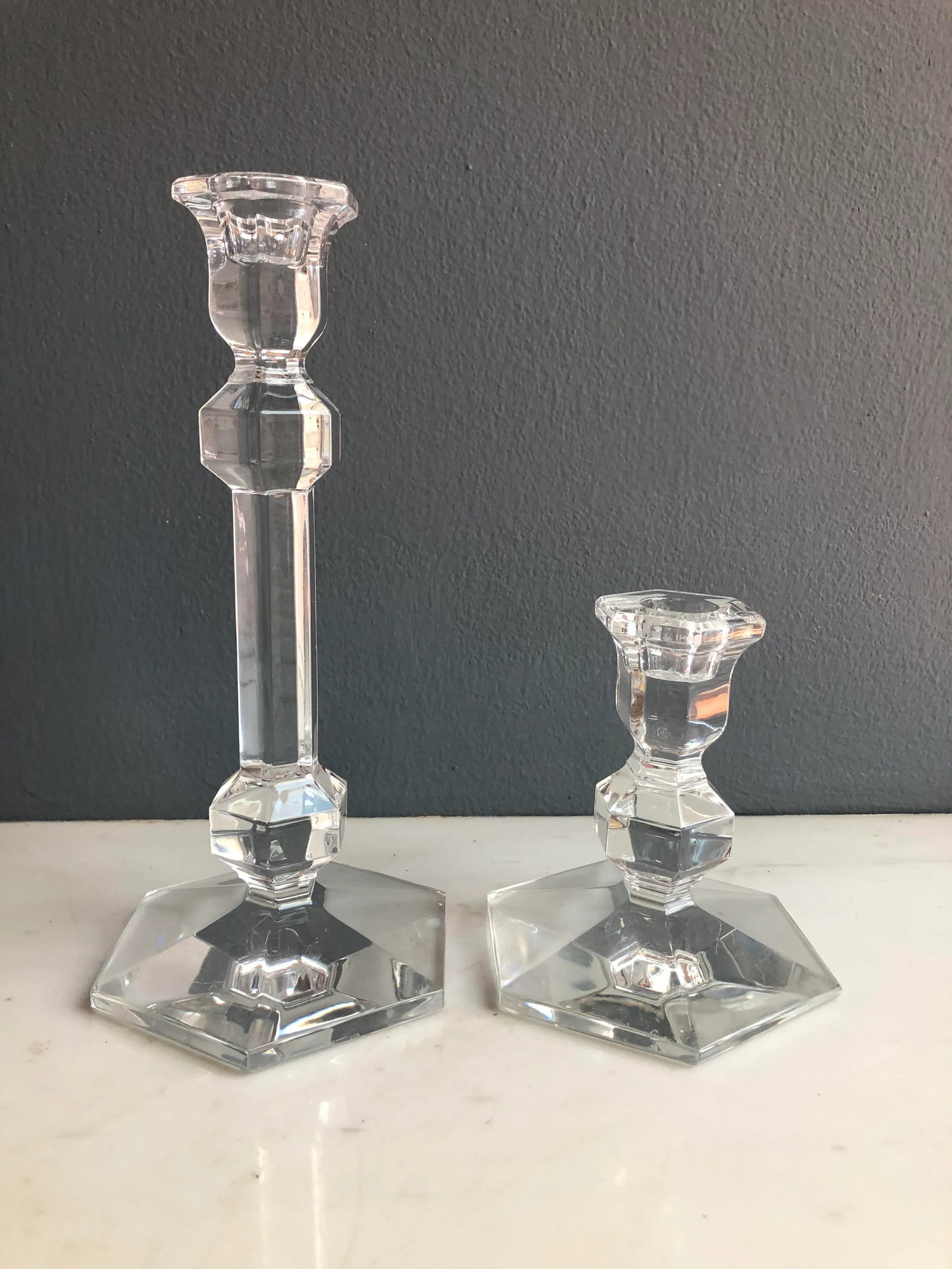 Mid 20th Century Traditional Val Saint-Lambert Transparent Candle Holders - a Pair - 6