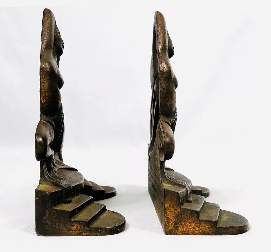 1920s Art Deco Bronze Dancing Nude Women Bookends - 5