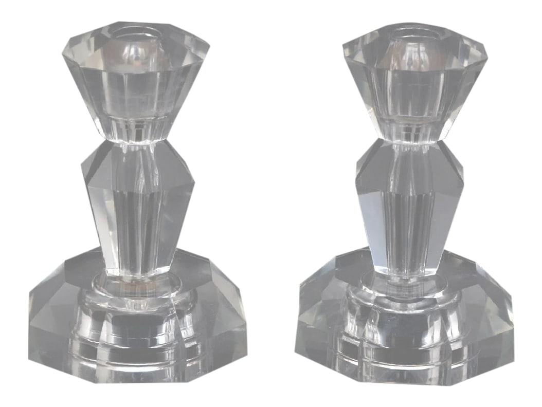 Art Deco Crystal Candle Holders - a Pair: Pair of art deco crystal candle holders. Condition: Alterations: Original Condition Unaltered Imperfections: Some Imperfections Condition Notes: Vintage Materials & Techniques: Crystal Details: