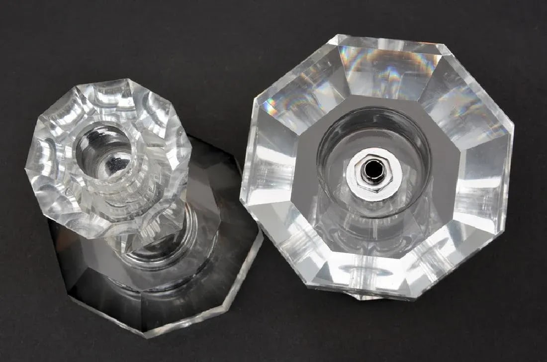 Art Deco Crystal Candle Holders - a Pair - 2
